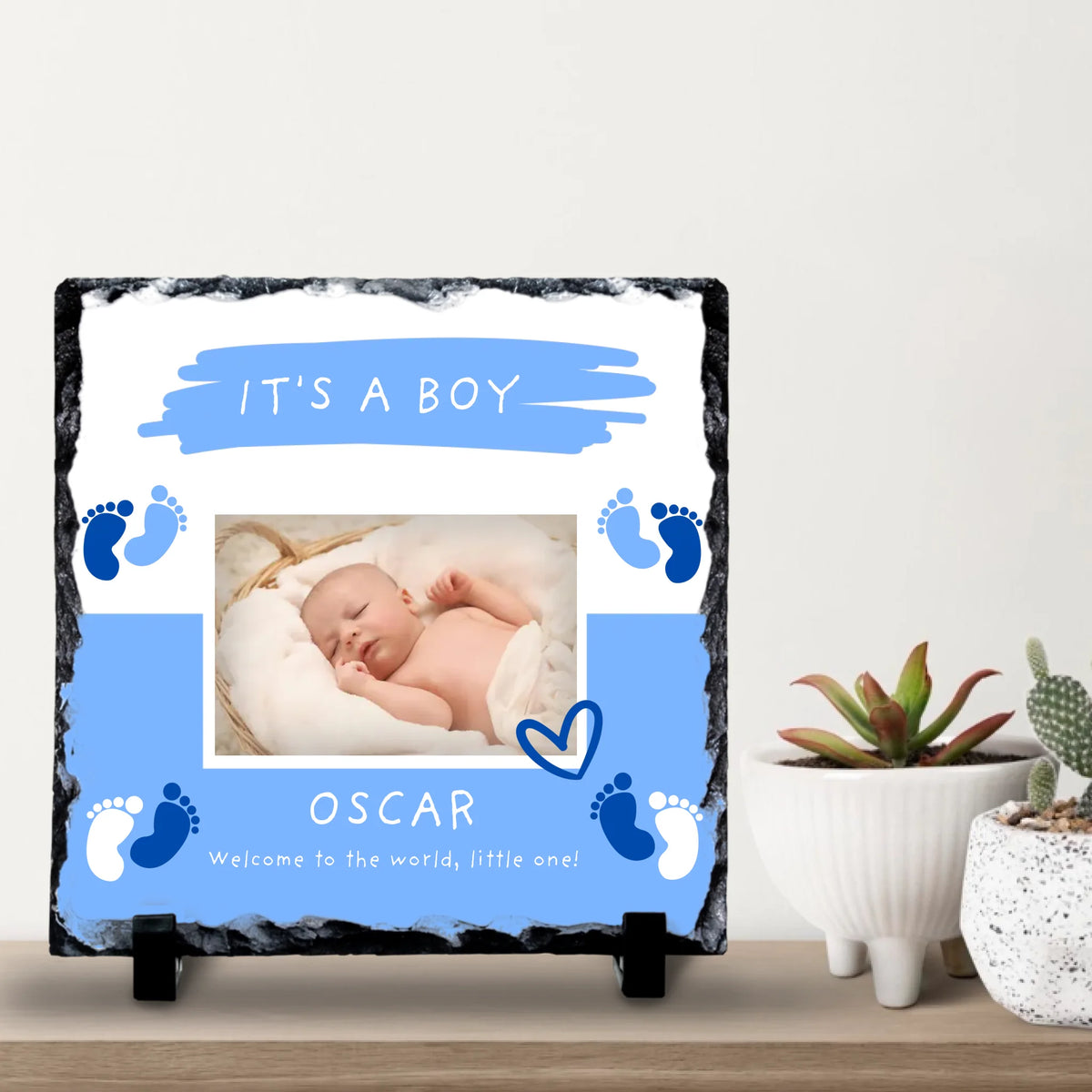Personalised Baby Boy Photo Slate - Custom Name & Quote