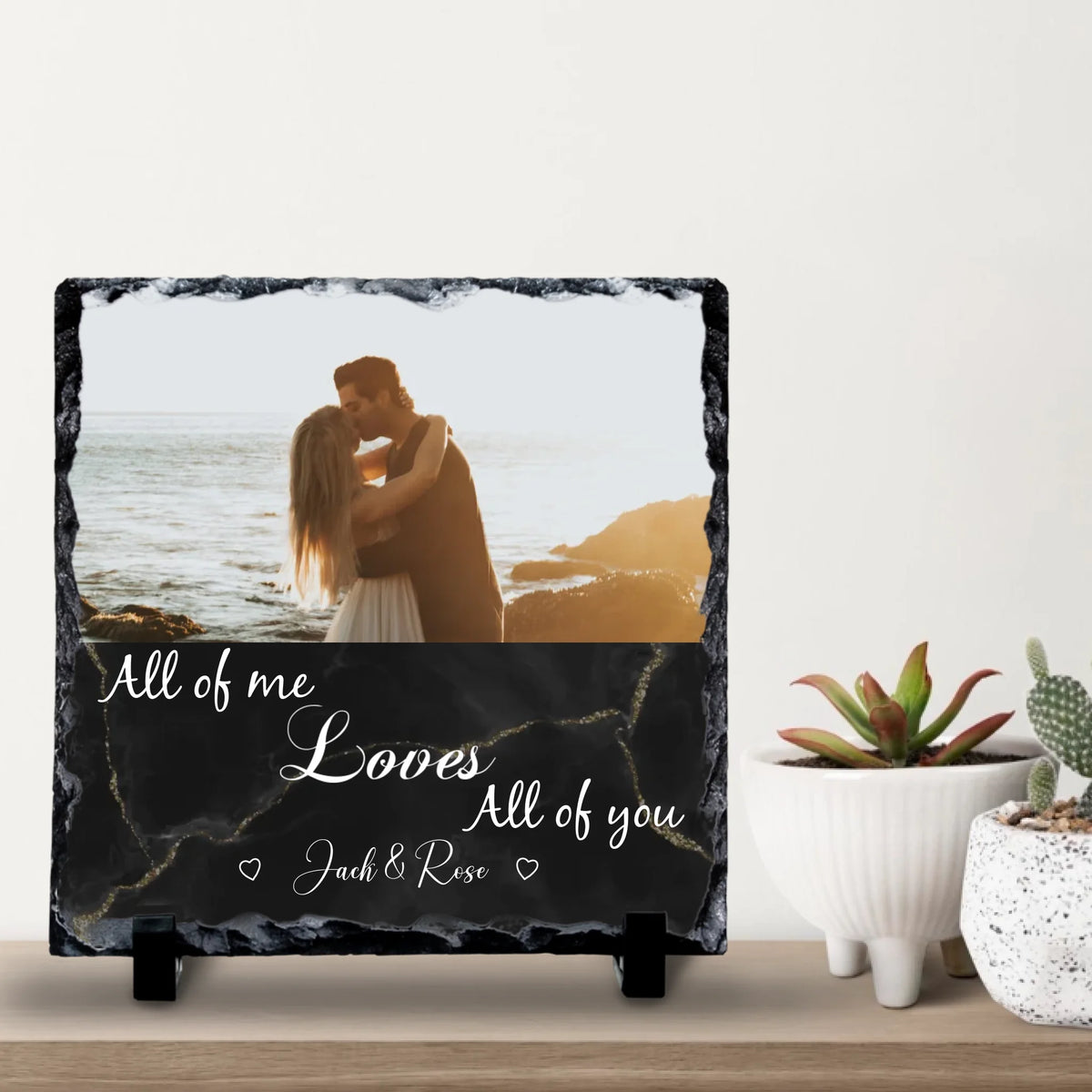 All of Me Loves All of You – Personalised Square Photo Slate | Custom Wedding & Anniversary Gift