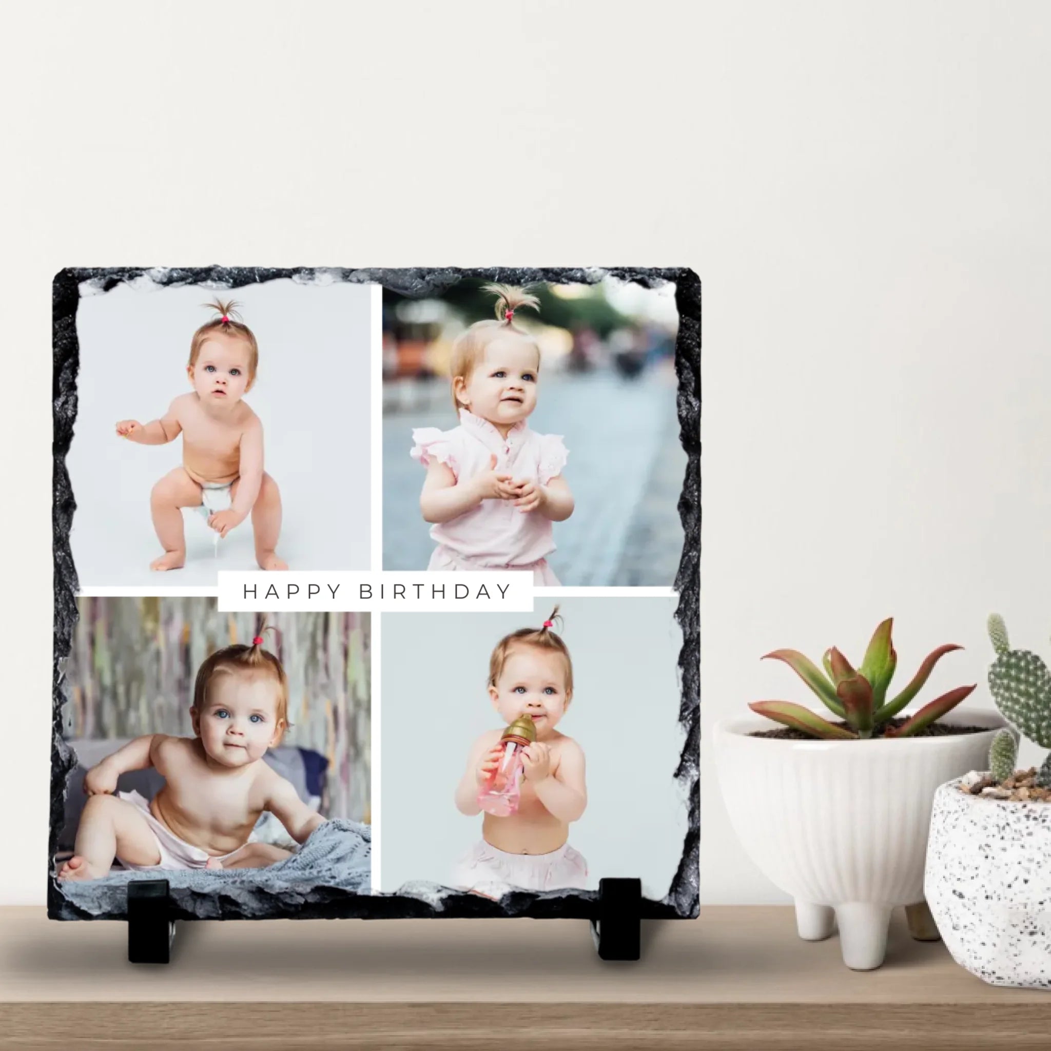 Personalised 4-Photo Slate - Optional Custom Text
