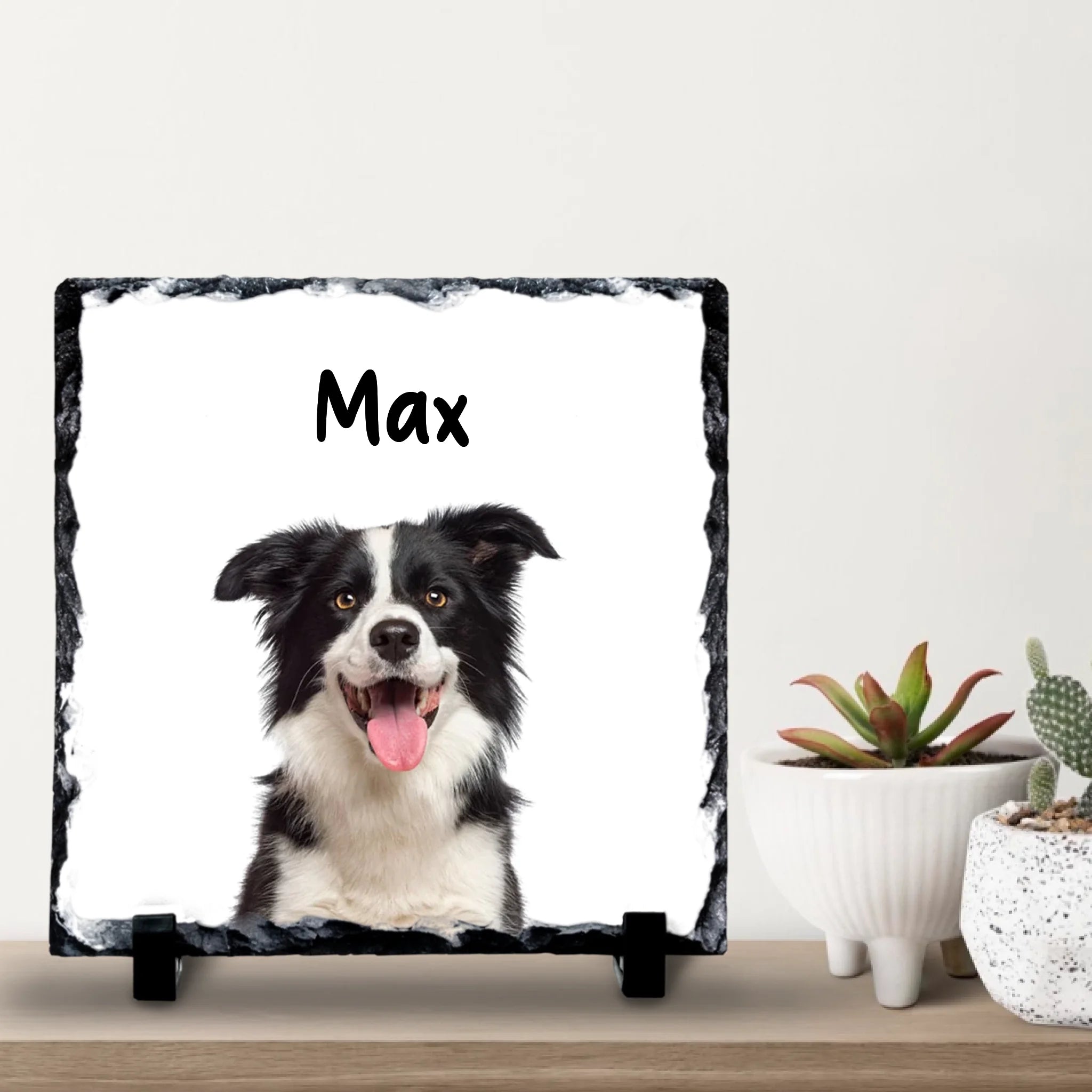 Personalised Pet Portrait Slate – Upload Your Dog’s Photo, Change Name & Background Colour