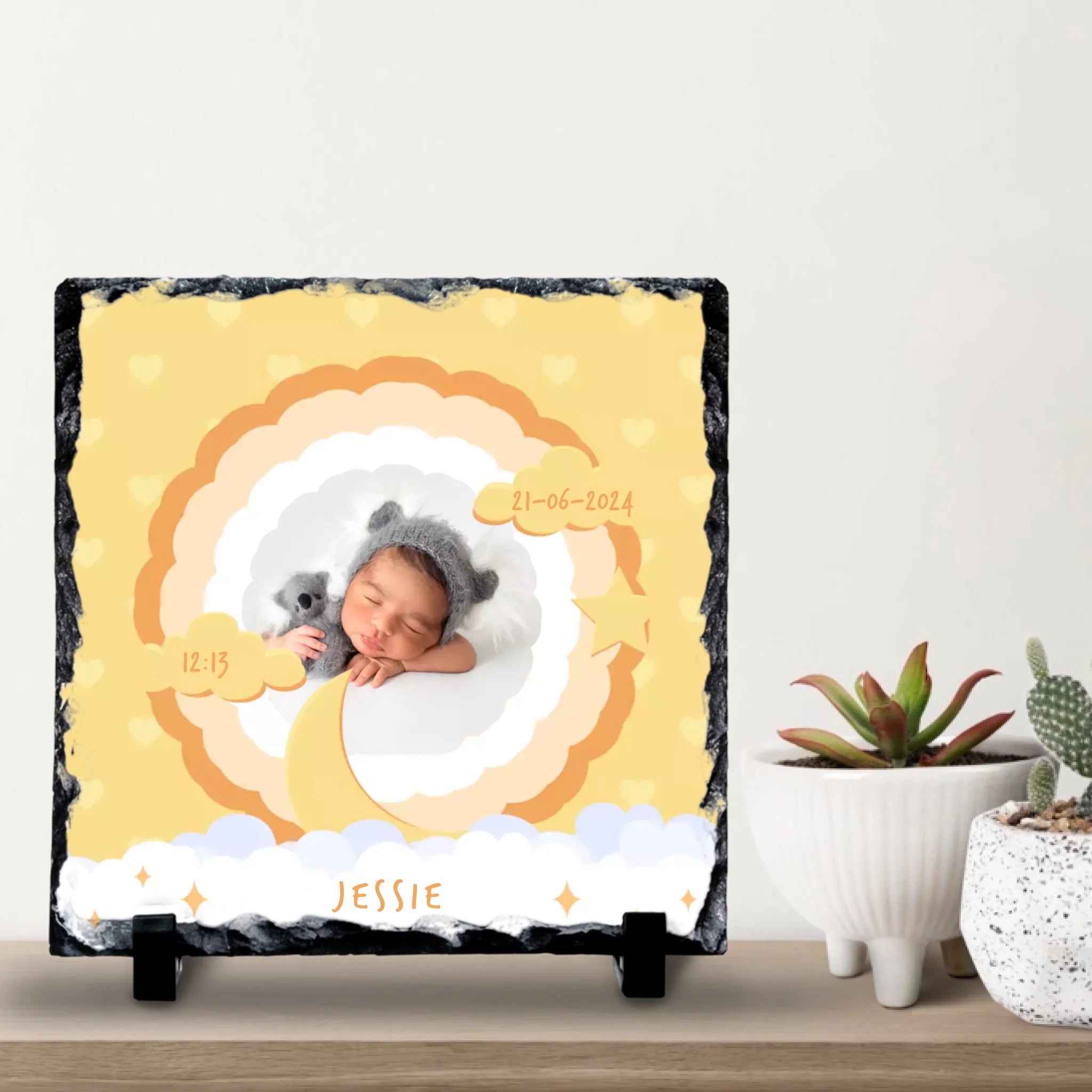 Custom Personalised Birth Announcement Photo Slate - Yellows