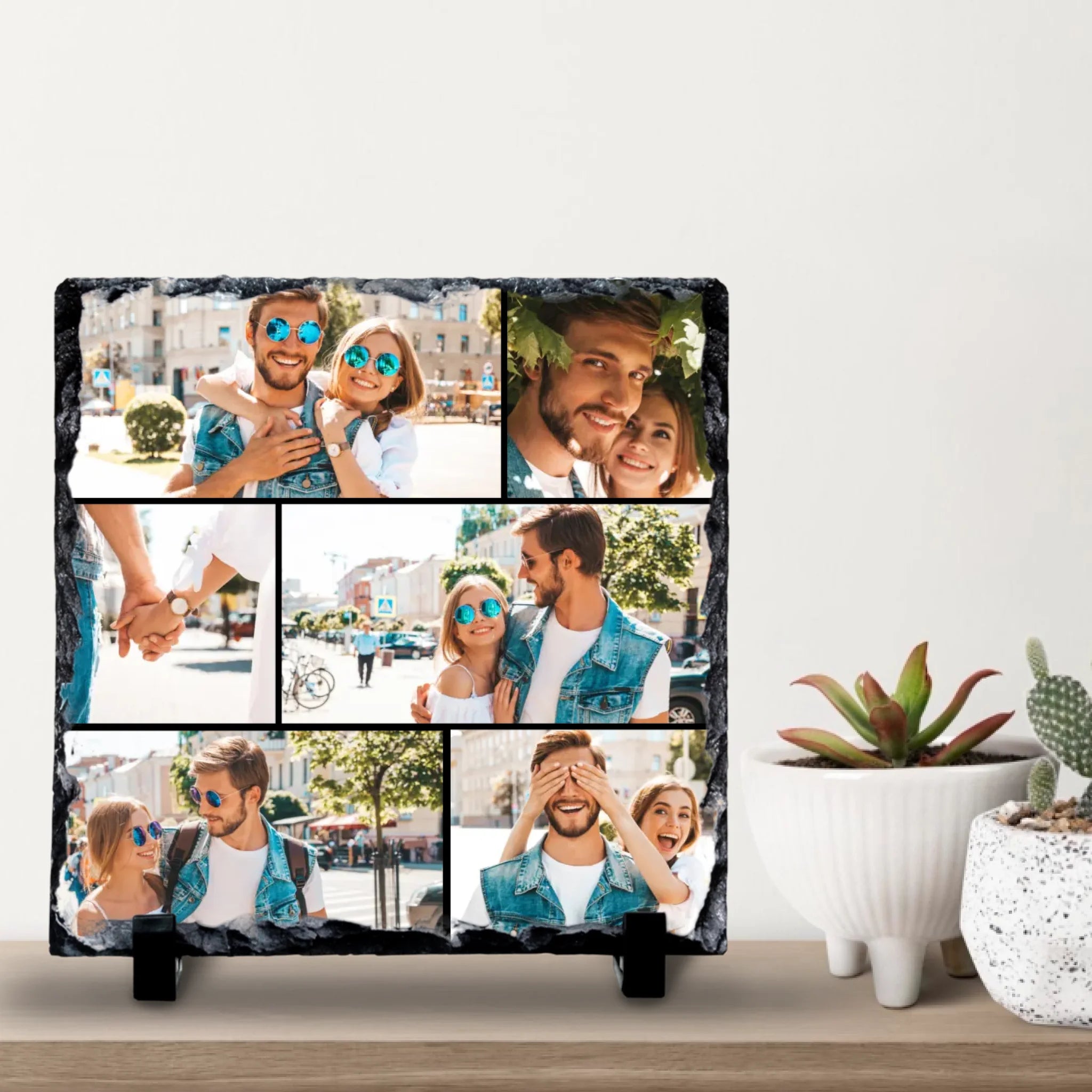 Personalised Custom Photo Slate - 6 Photos - Custom Collage with Grid Colour Options