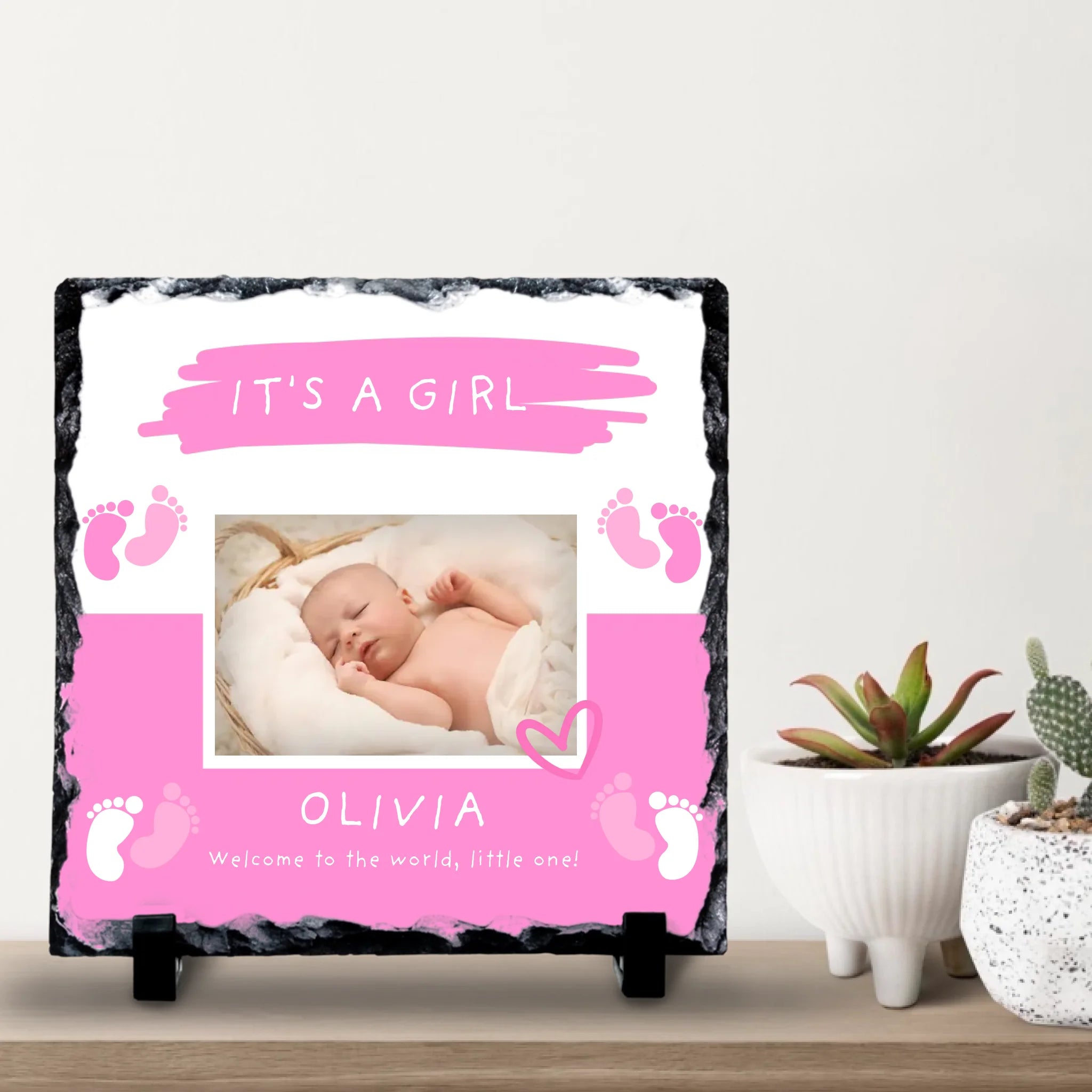 Personalised Baby Girl Photo Slate - Custom Name & Quote