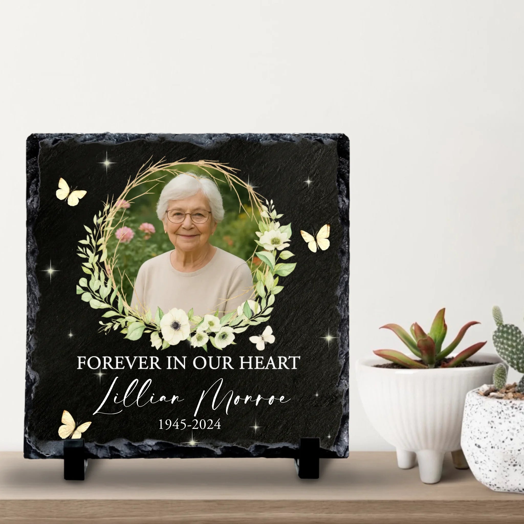 Custom Personalised Memorial Photo Slate Plaque - Forever In Our Heart