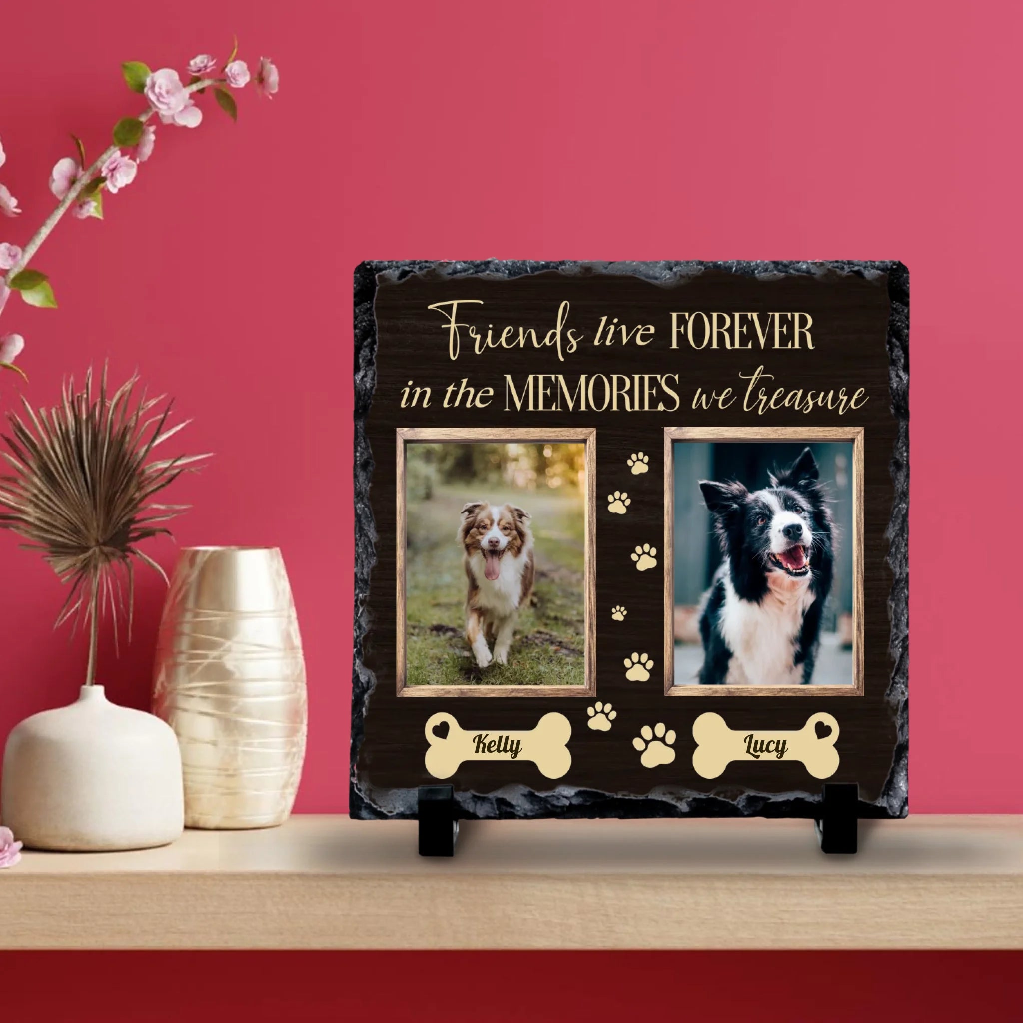 Personalised Pet Photo Slate - 2 Pets - Friends Live Forever