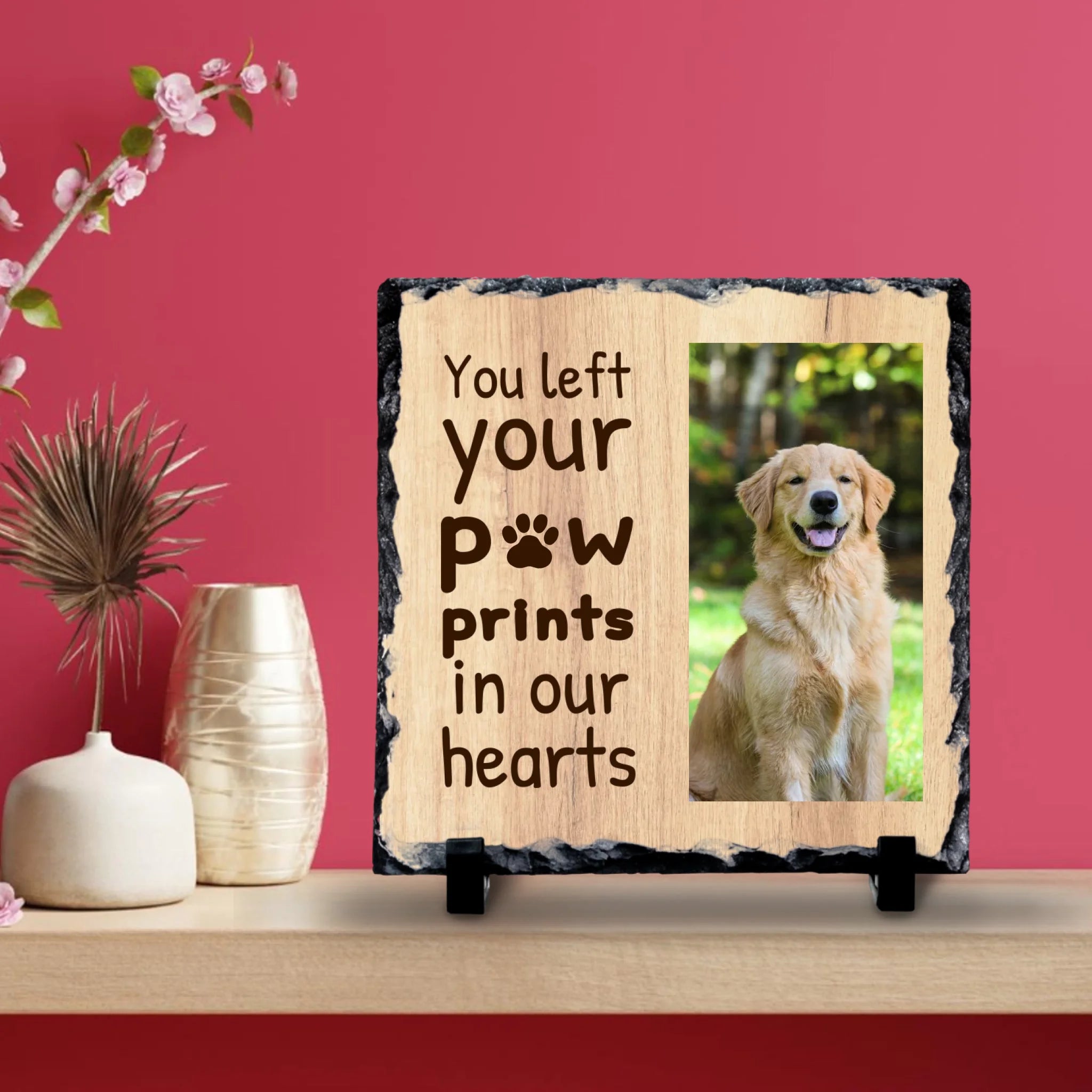 Custom Personalised Pet Memorial Photo Slate - "Paw Prints"