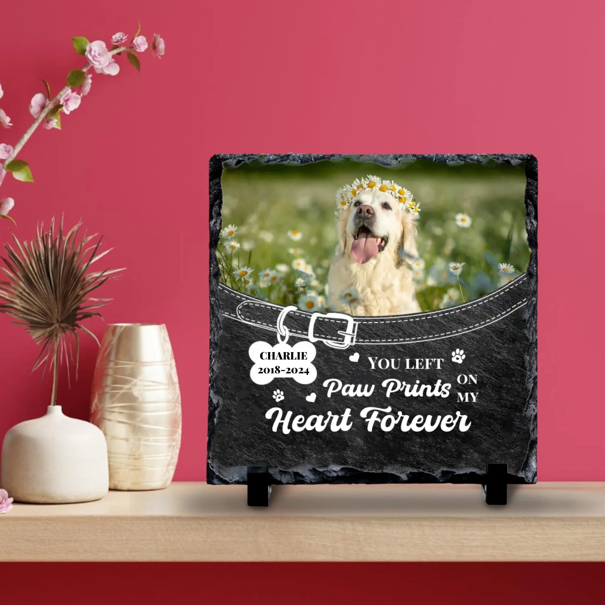 Custom Dog Memorial Slate – Photo, Years & Tribute Text
