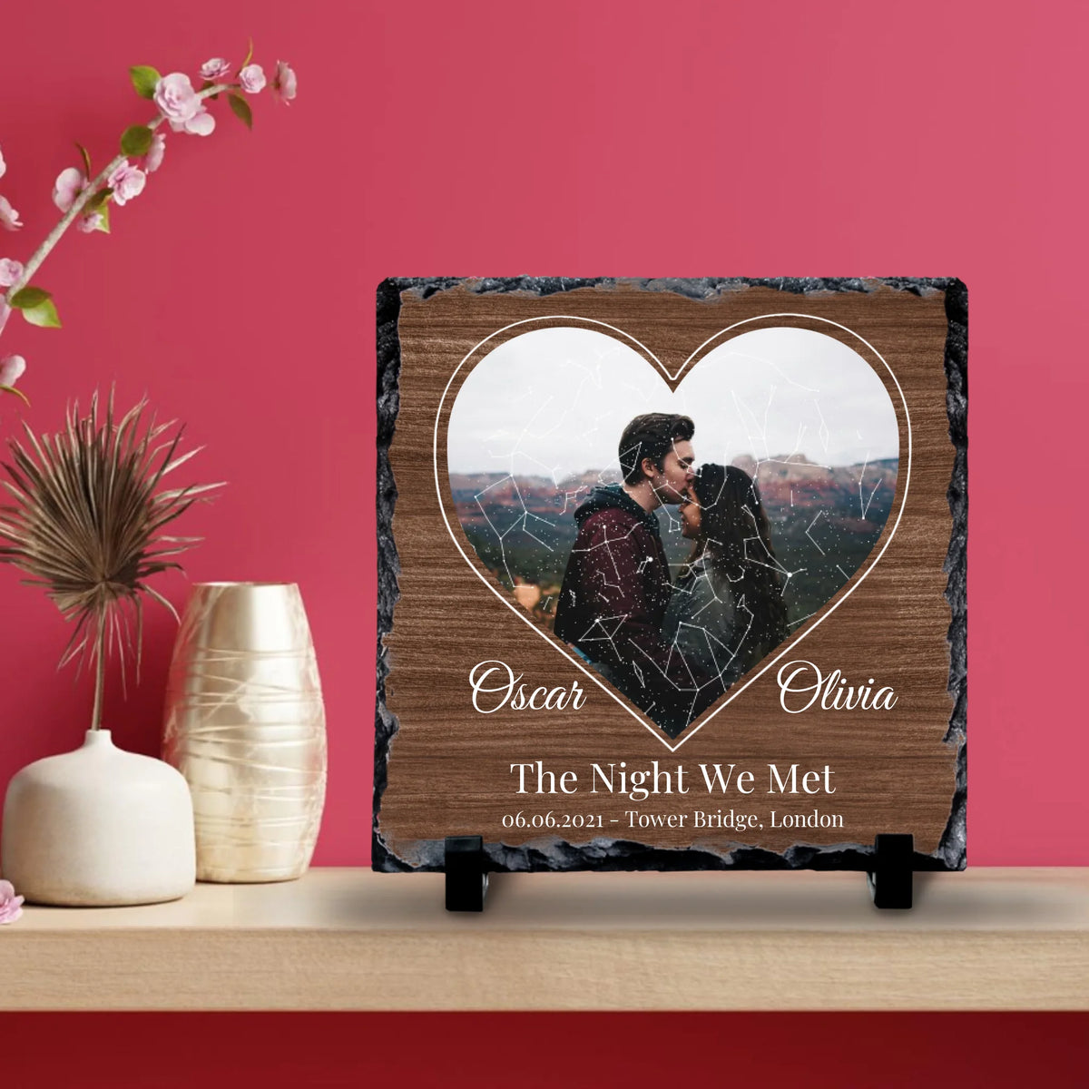 Personalised Heart Photo & Star Map Slate – Custom Night Sky with Names, Date & Location – Anniversary or Wedding Gift