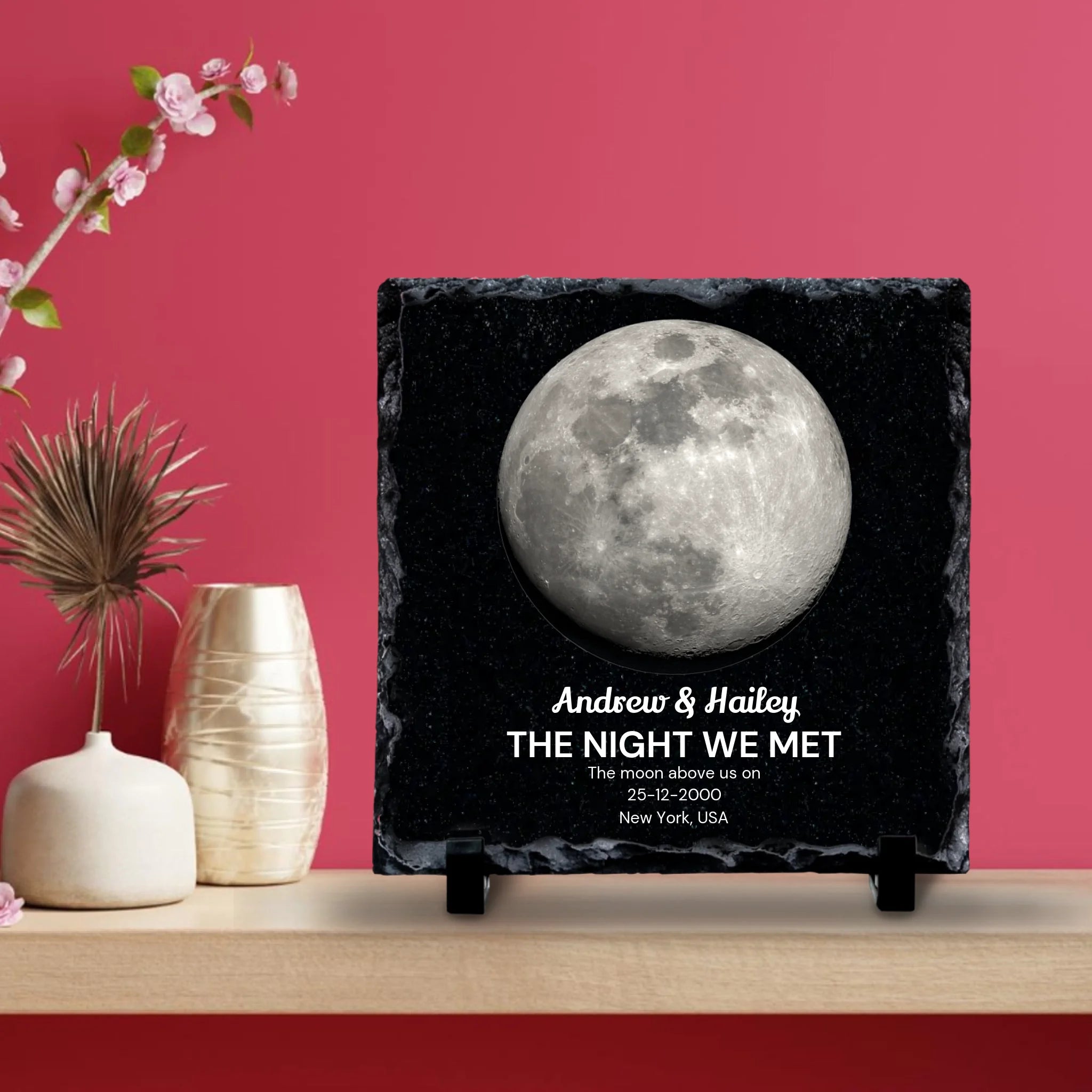 Custom Personalised Moon Phase Photo Slate - Perfect Couples Gift - Custom Location, Date & Moon Phase
