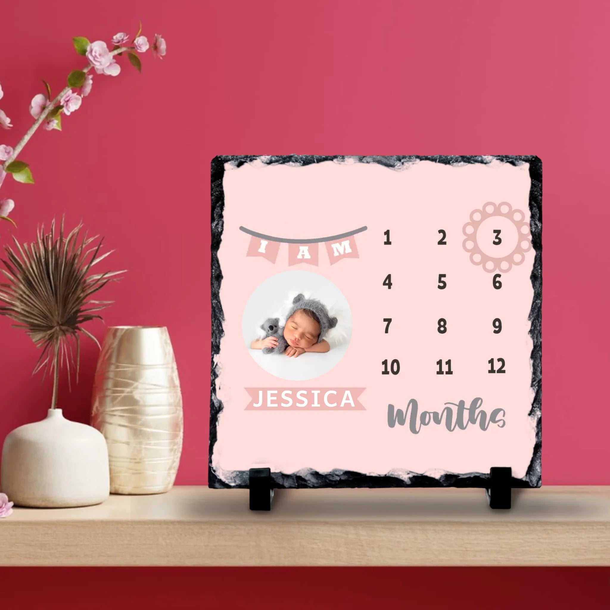 Custom Personalised Baby Girl Milestone Photo Slate