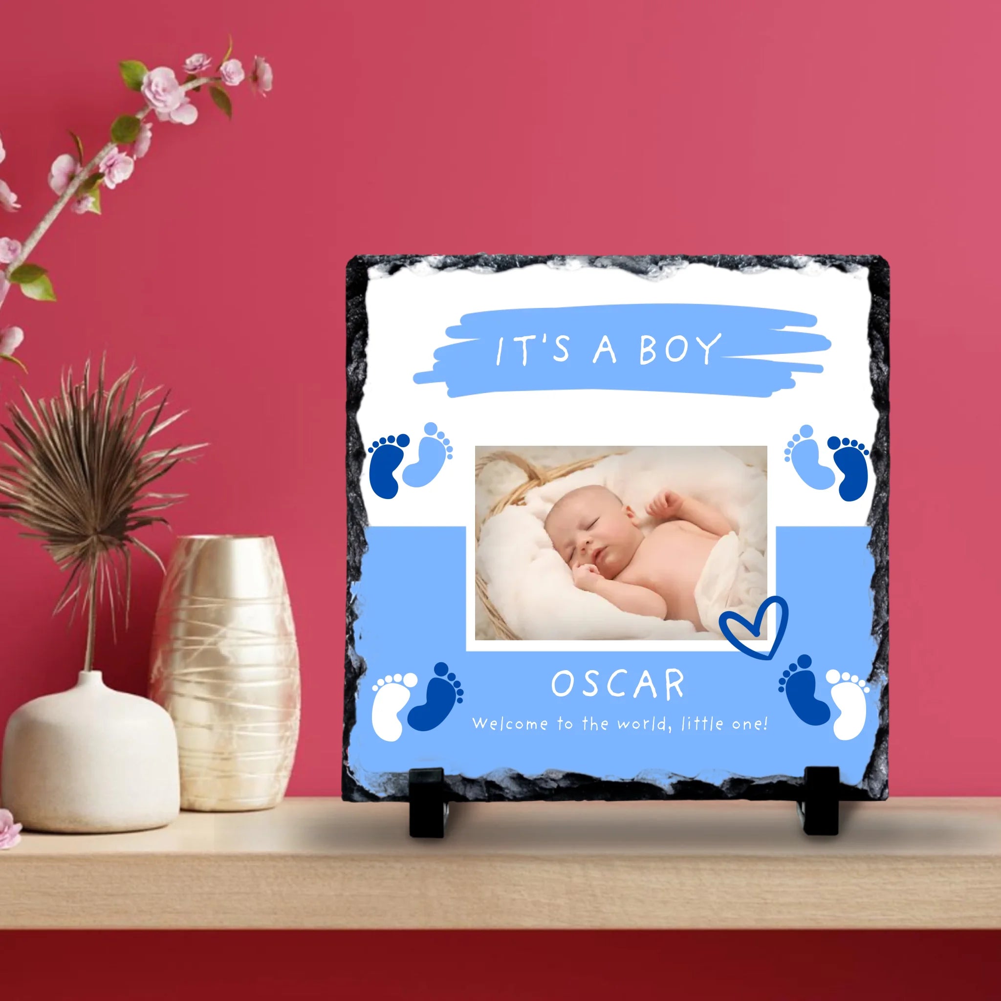 Personalised Baby Boy Photo Slate - Custom Name & Quote