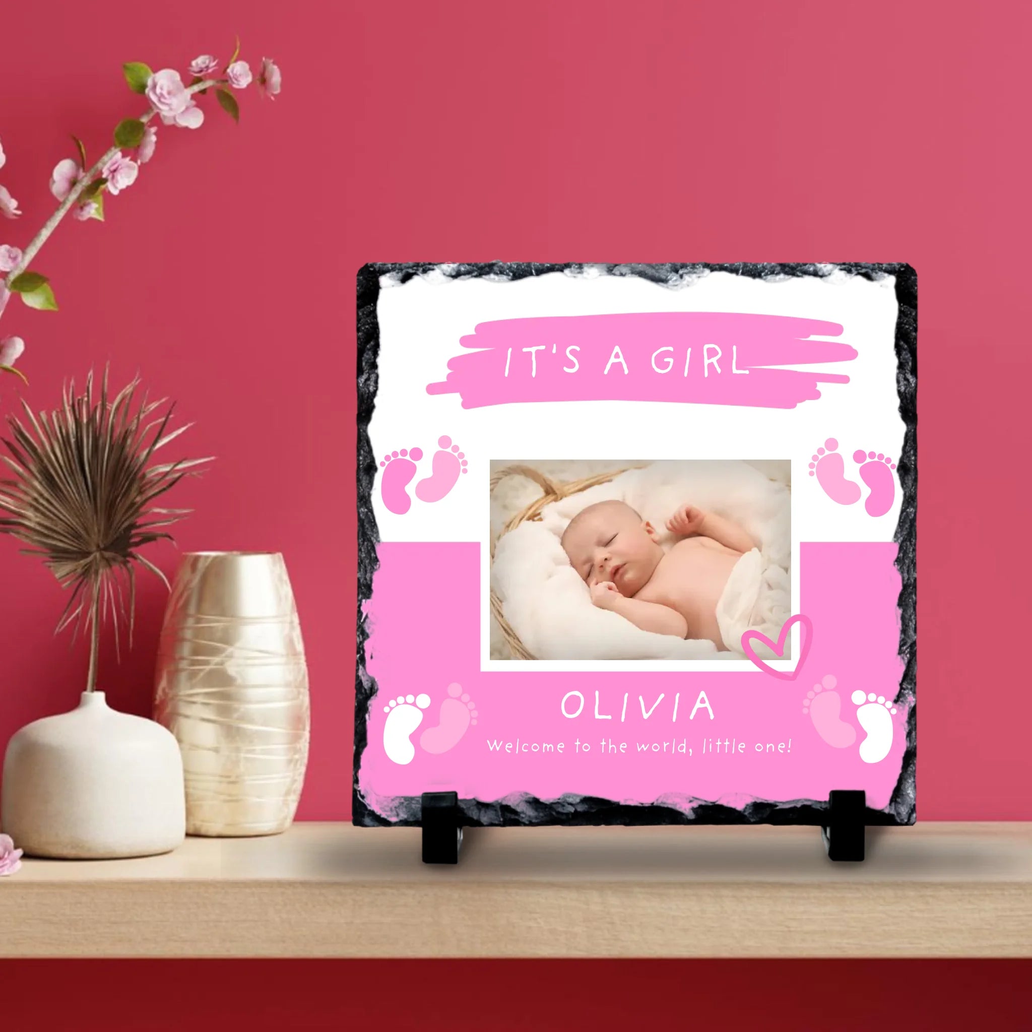 Personalised Baby Girl Photo Slate - Custom Name & Quote
