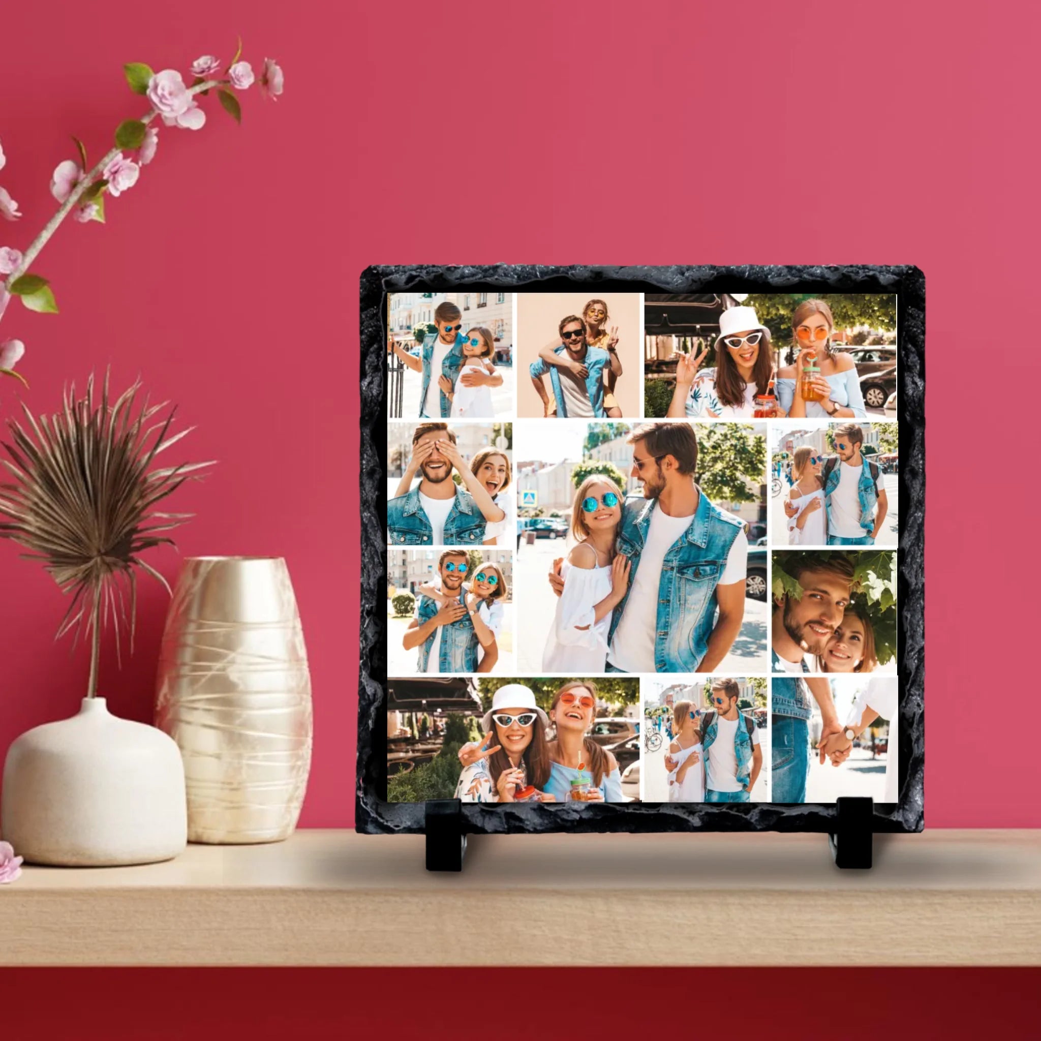 Custom Personalised Photo Slate - 11 Photos - Collage With Large Centre Photo
