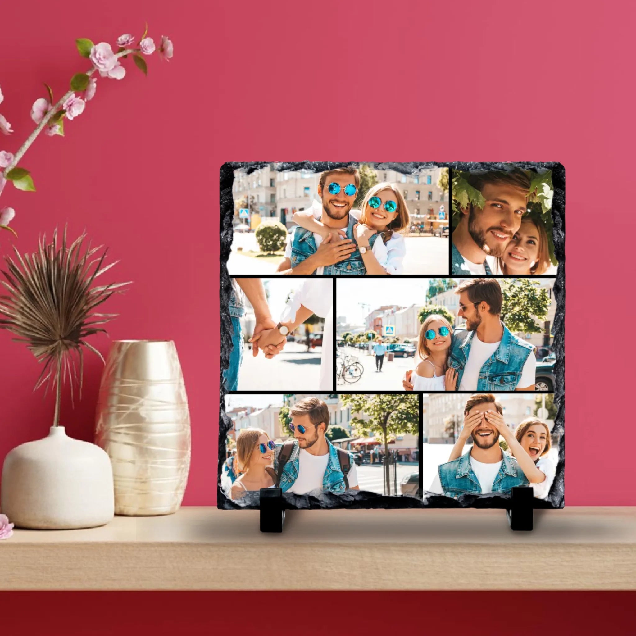 Personalised Custom Photo Slate - 6 Photos - Custom Collage with Grid Colour Options