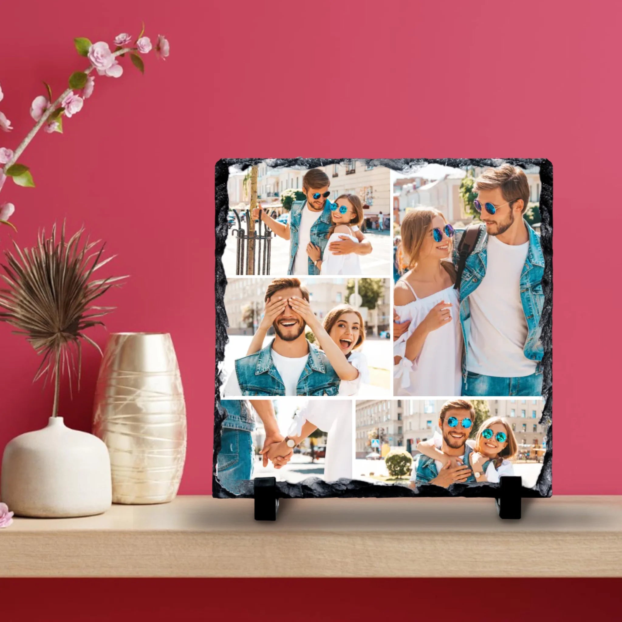 Personalised 5 Photo Slate - Custom Collage Photo Slate with Grid Colour Options