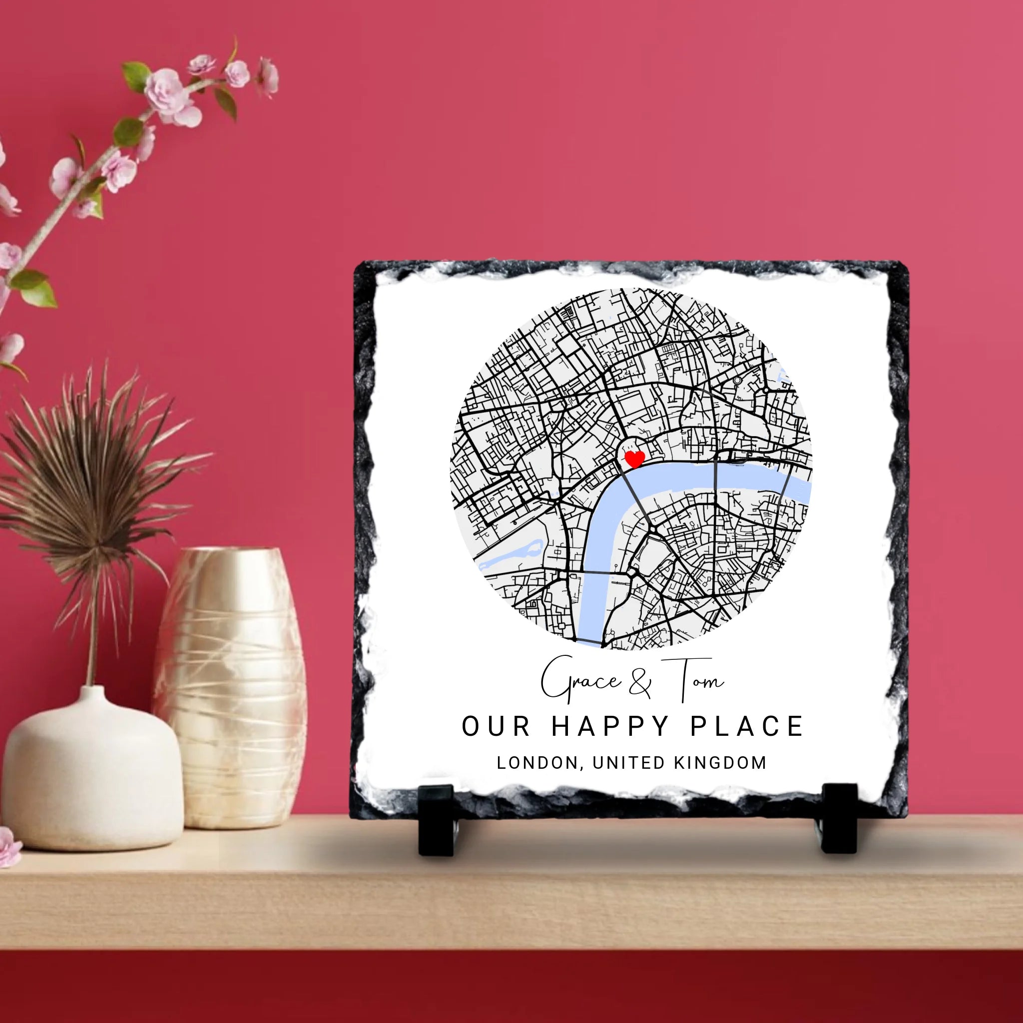Custom Personalised Couples Circle Map Slate - Custom Locations & Special Moments