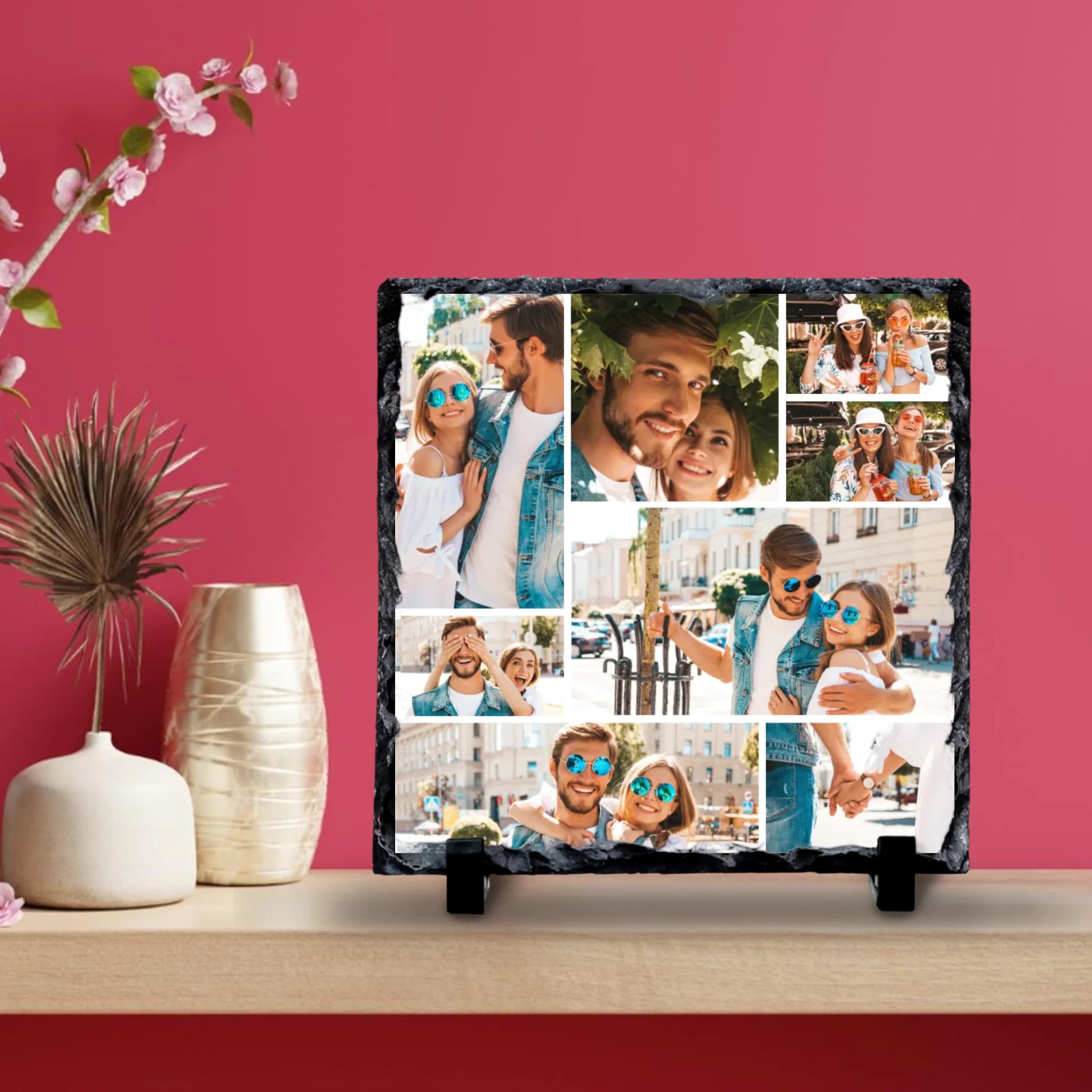 Custom Personalised Photo Slate - 8 Photo Collage - Custom Grid Colour