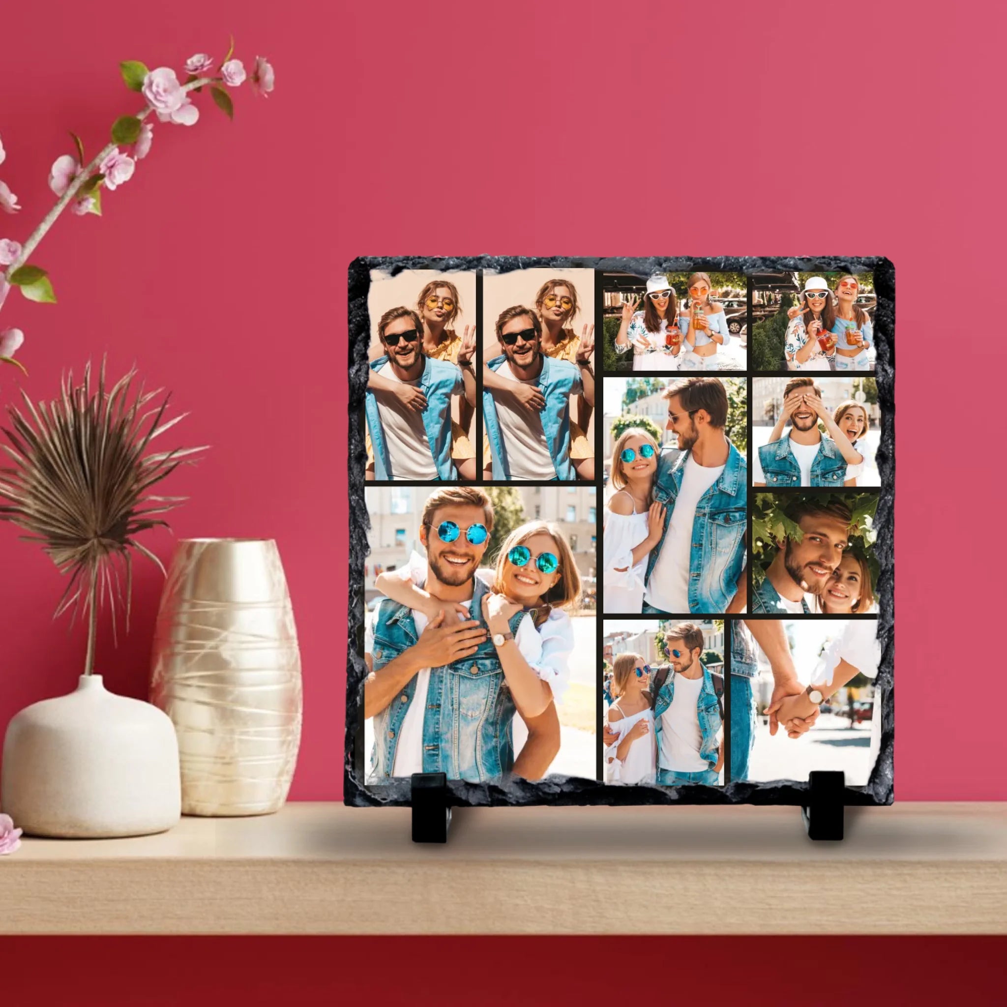 Personalised Photo Slate 10 Photos - Custom Collage Photo Slate with Grid Colour Options