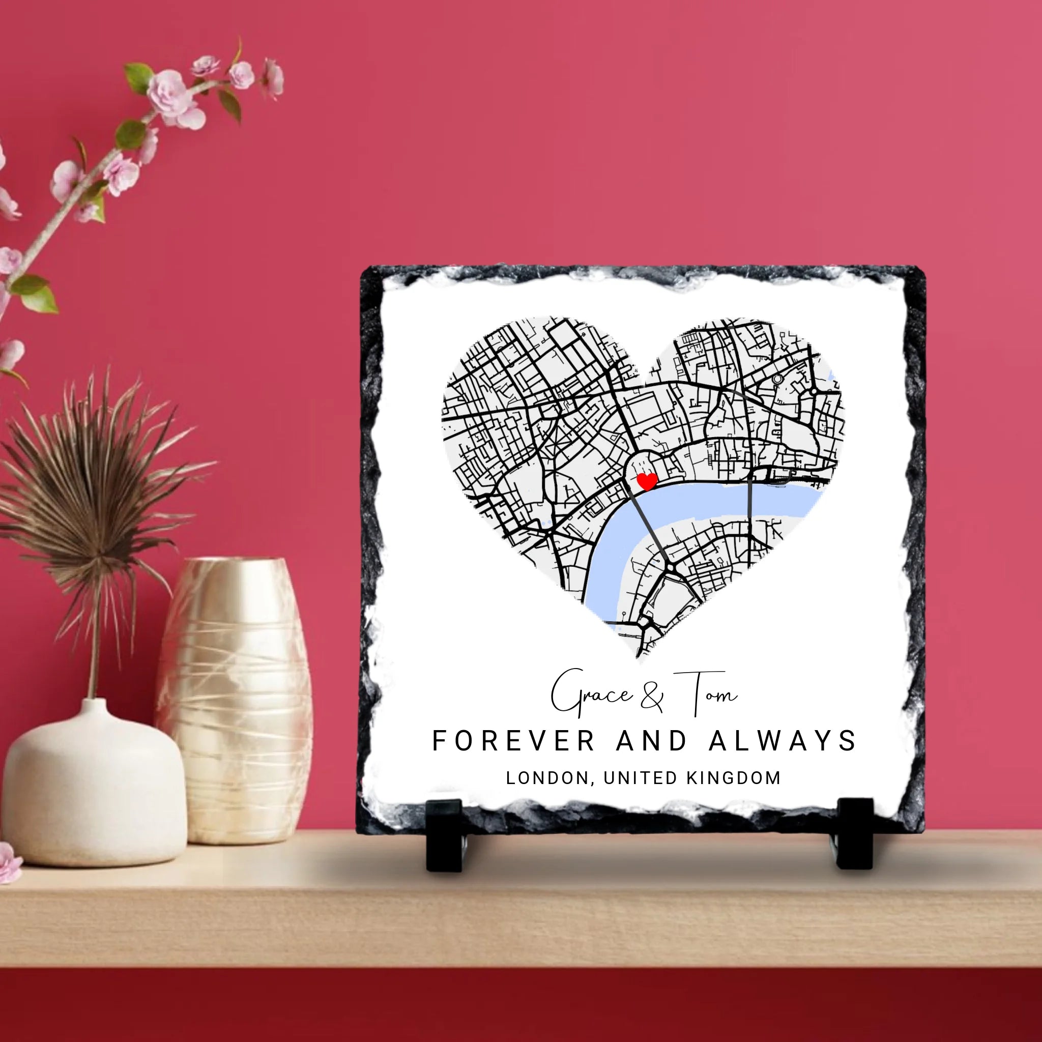 Custom Personalised Couples Heart Map Slate - Custom Locations & Special Moments
