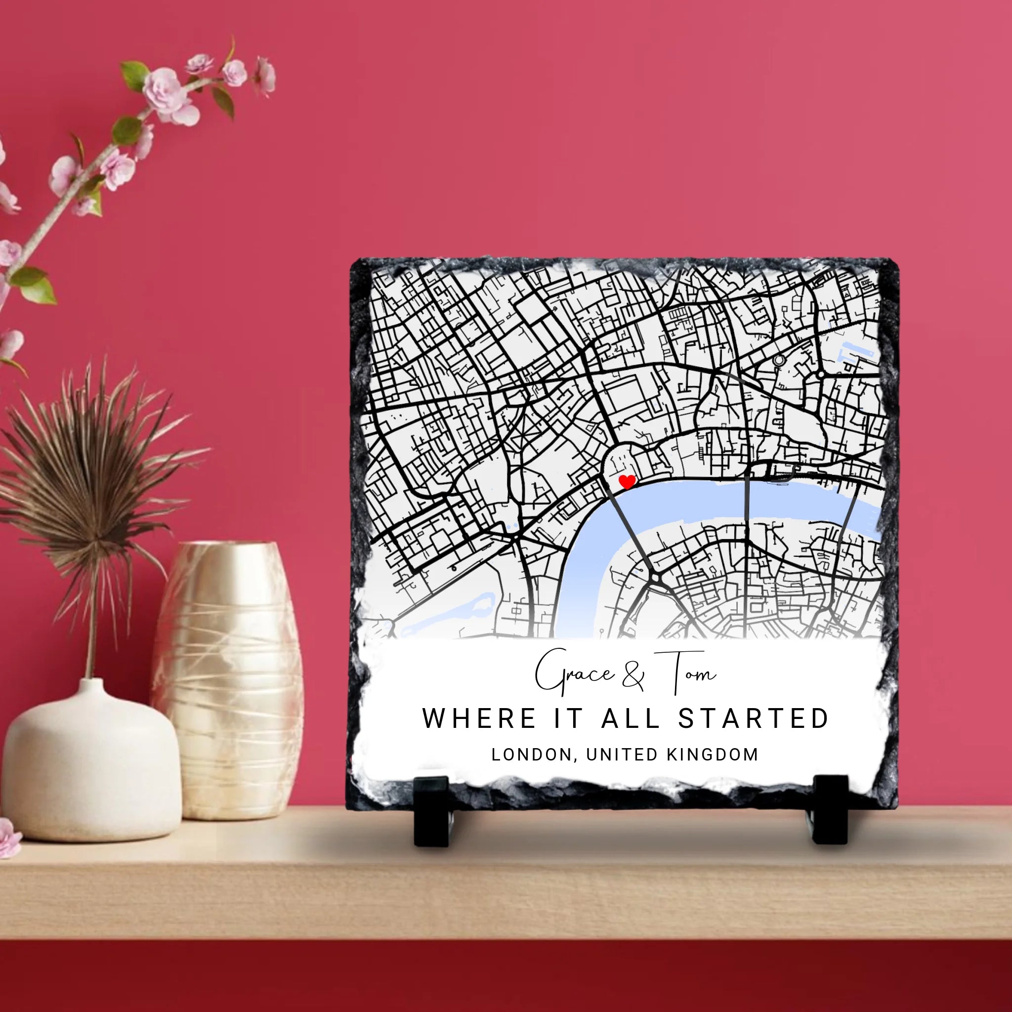 Custom Personalised Couples Map Slate - Custom Locations & Special Moments