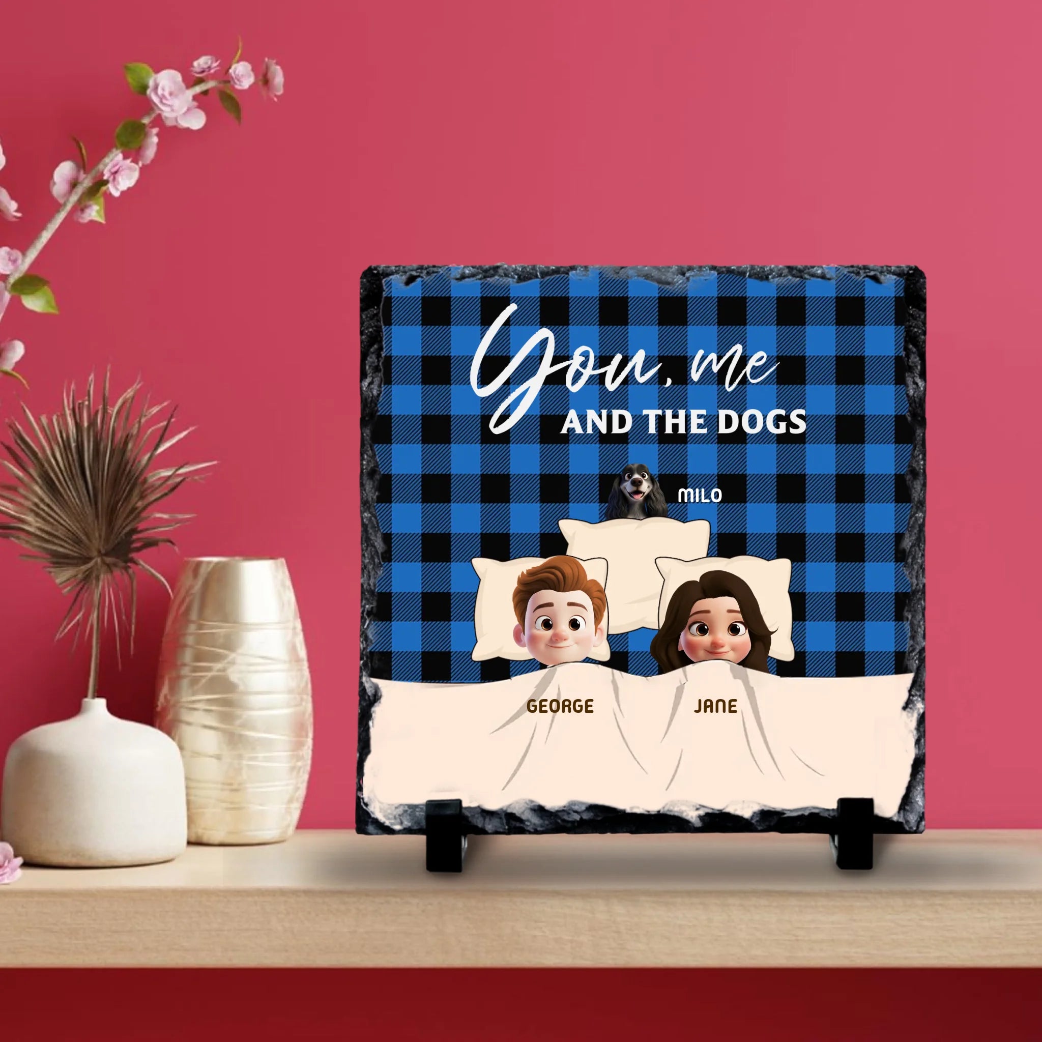 You, Me and the Dogs Personalised Slate | Custom Couple & Pets Design | Up to 4 Dogs