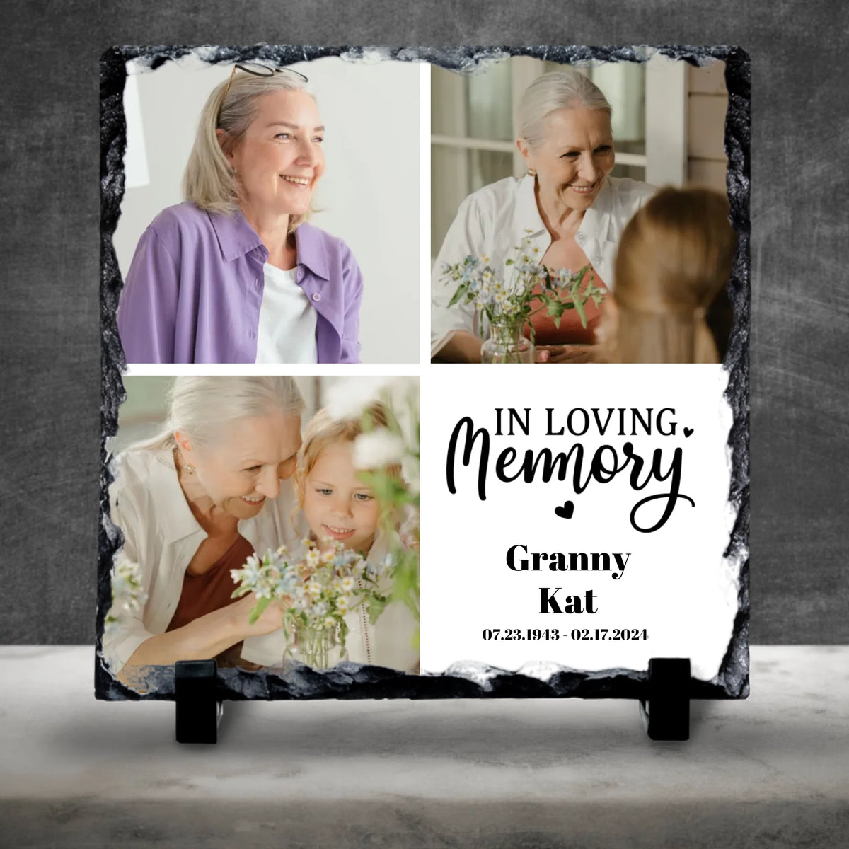 Custom Personalised Memorial Photo Slate - 3 Photos - "In Loving Memory"