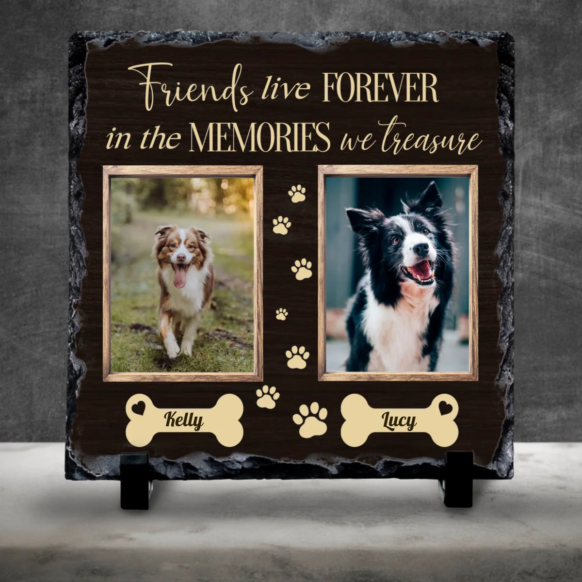 Personalised Pet Photo Slate - 2 Pets - Friends Live Forever