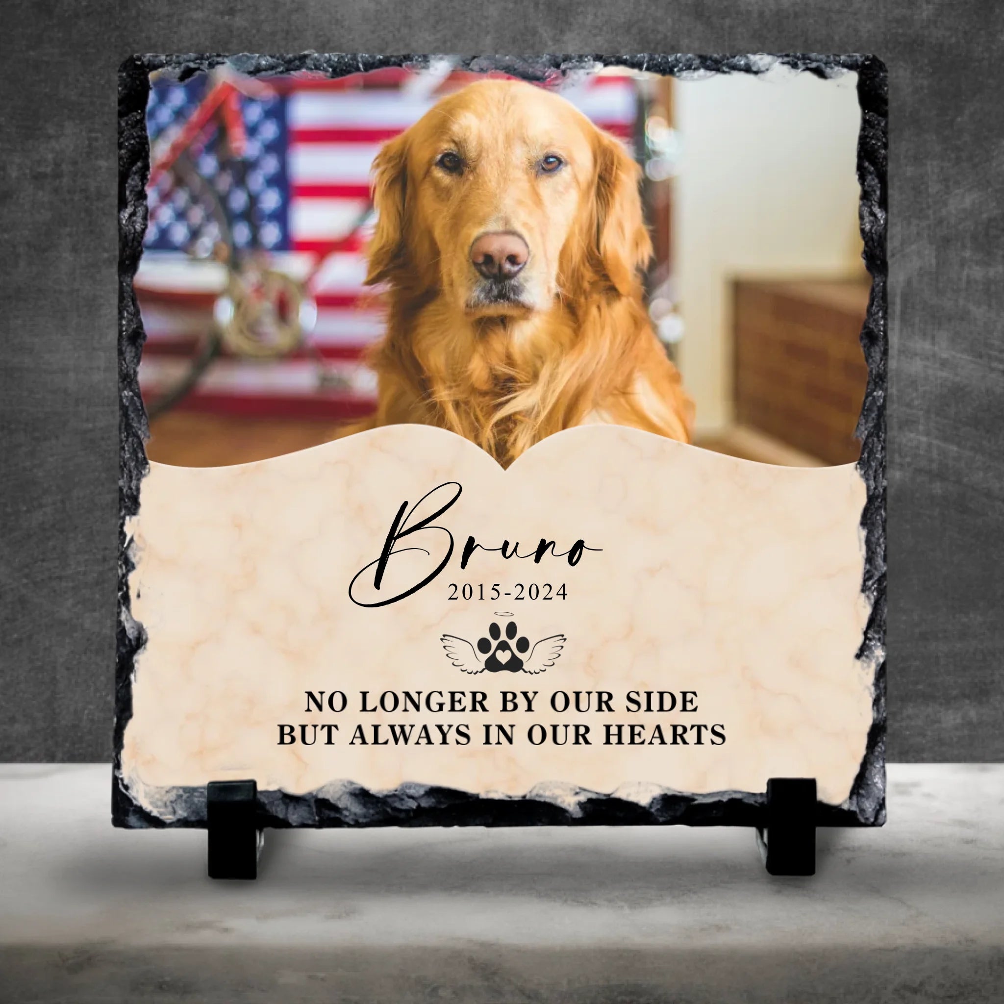 Custom Personalised Pet Memorial Photo Slate - "No Longer By Our Side"
