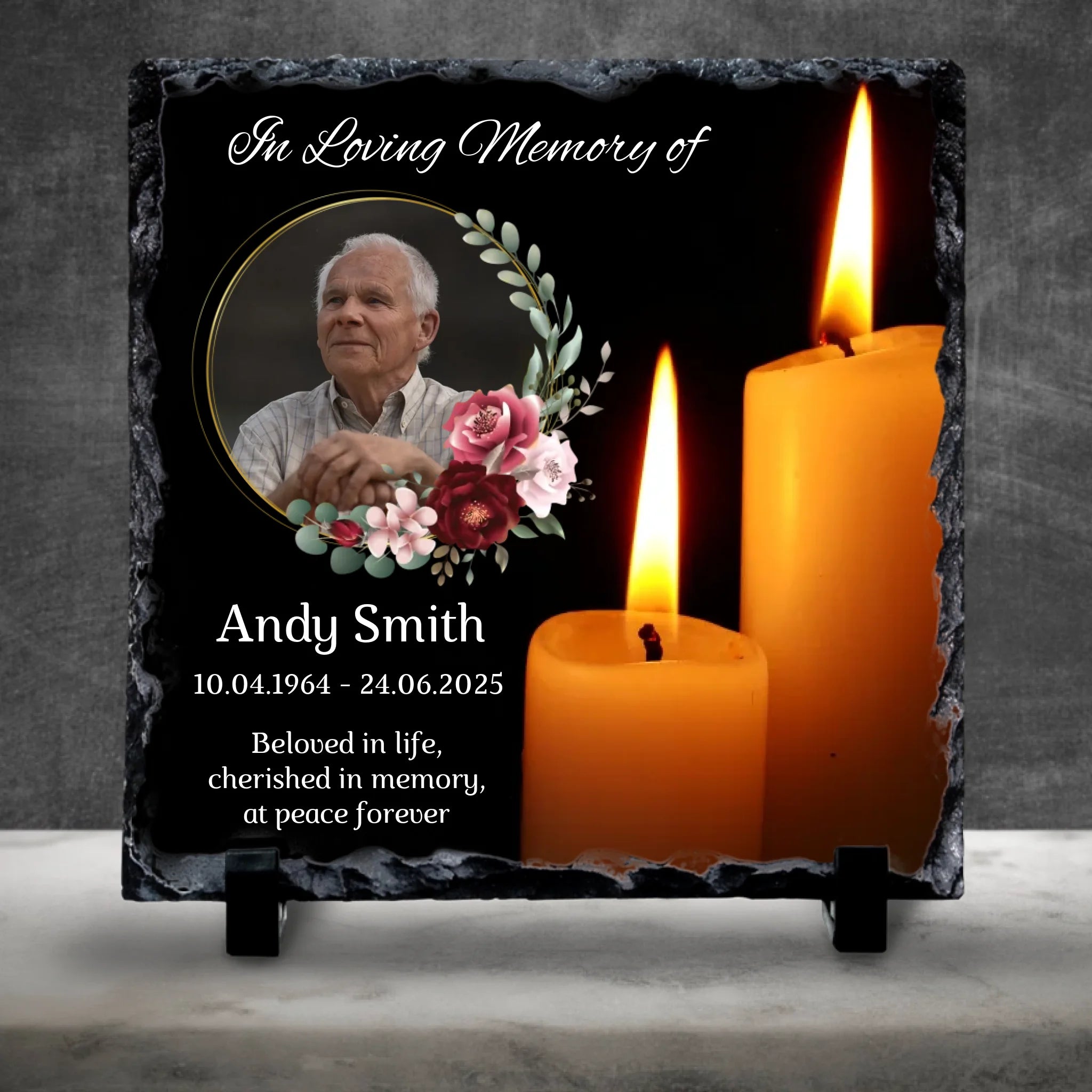 Custom Personalised Memorial Photo Slate Plaque - Upload Photo, Name & Date