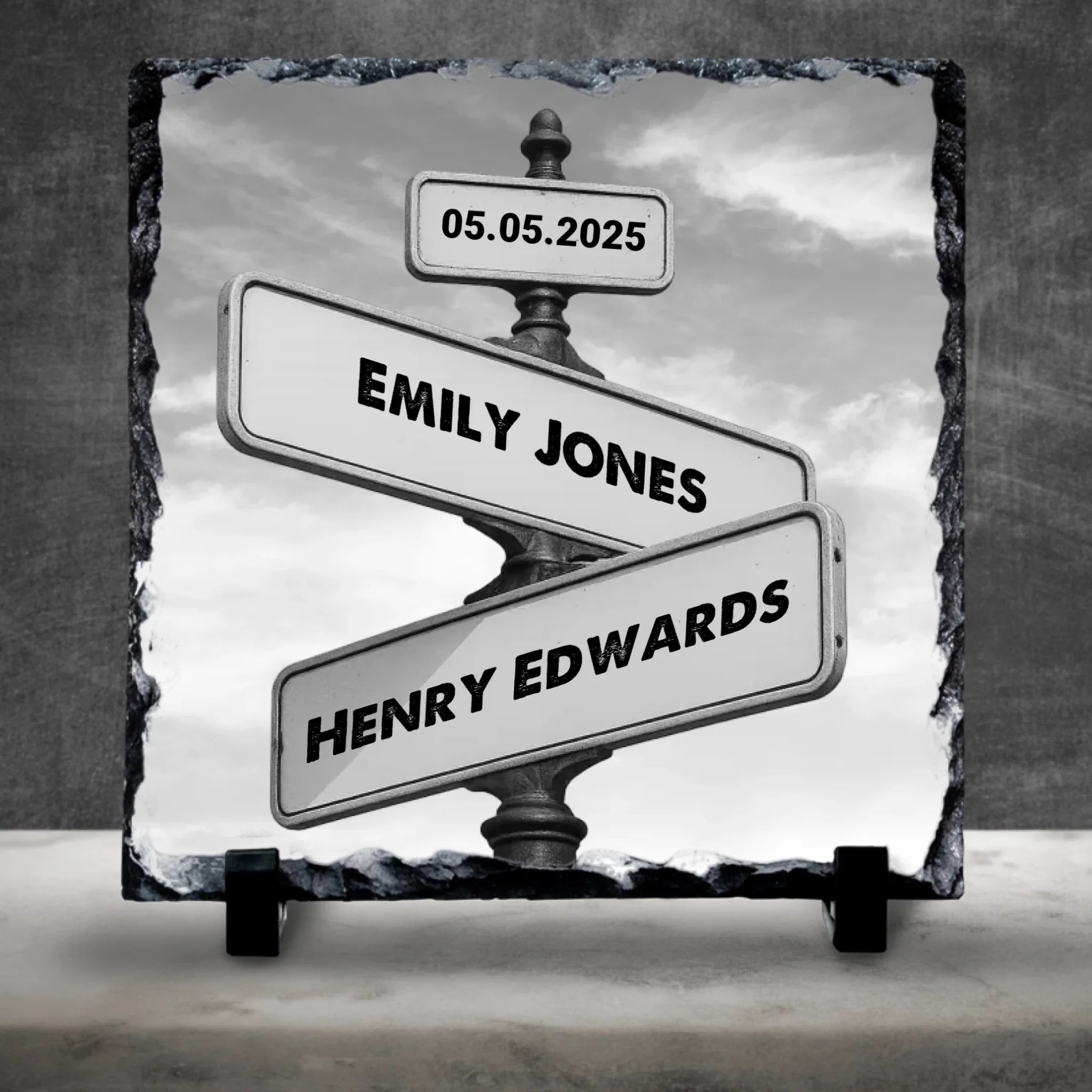Custom Personalised Couple Street Sign Photo Slate - 2 Names & 1 Date