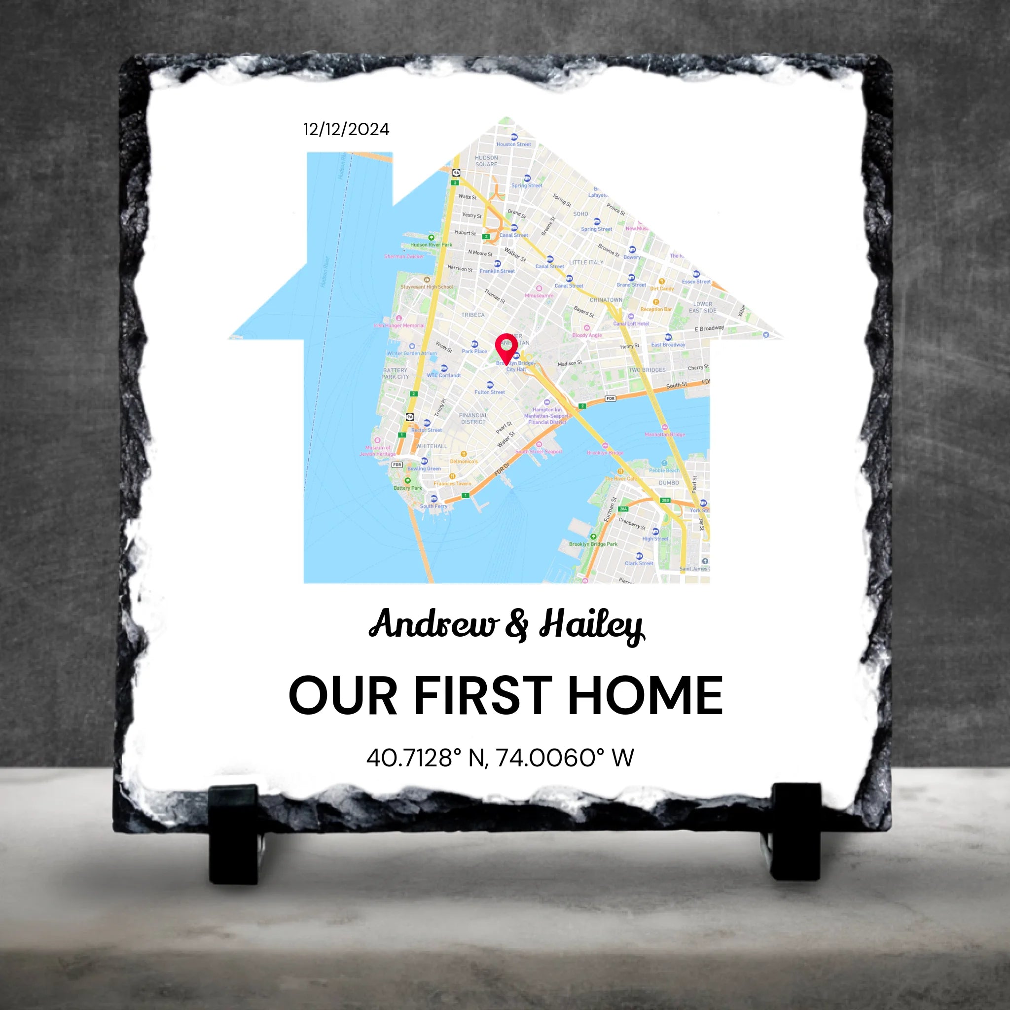 Custom Personalised Map Photo Slate - Perfect Couples Gift - Custom Location & Coordinates