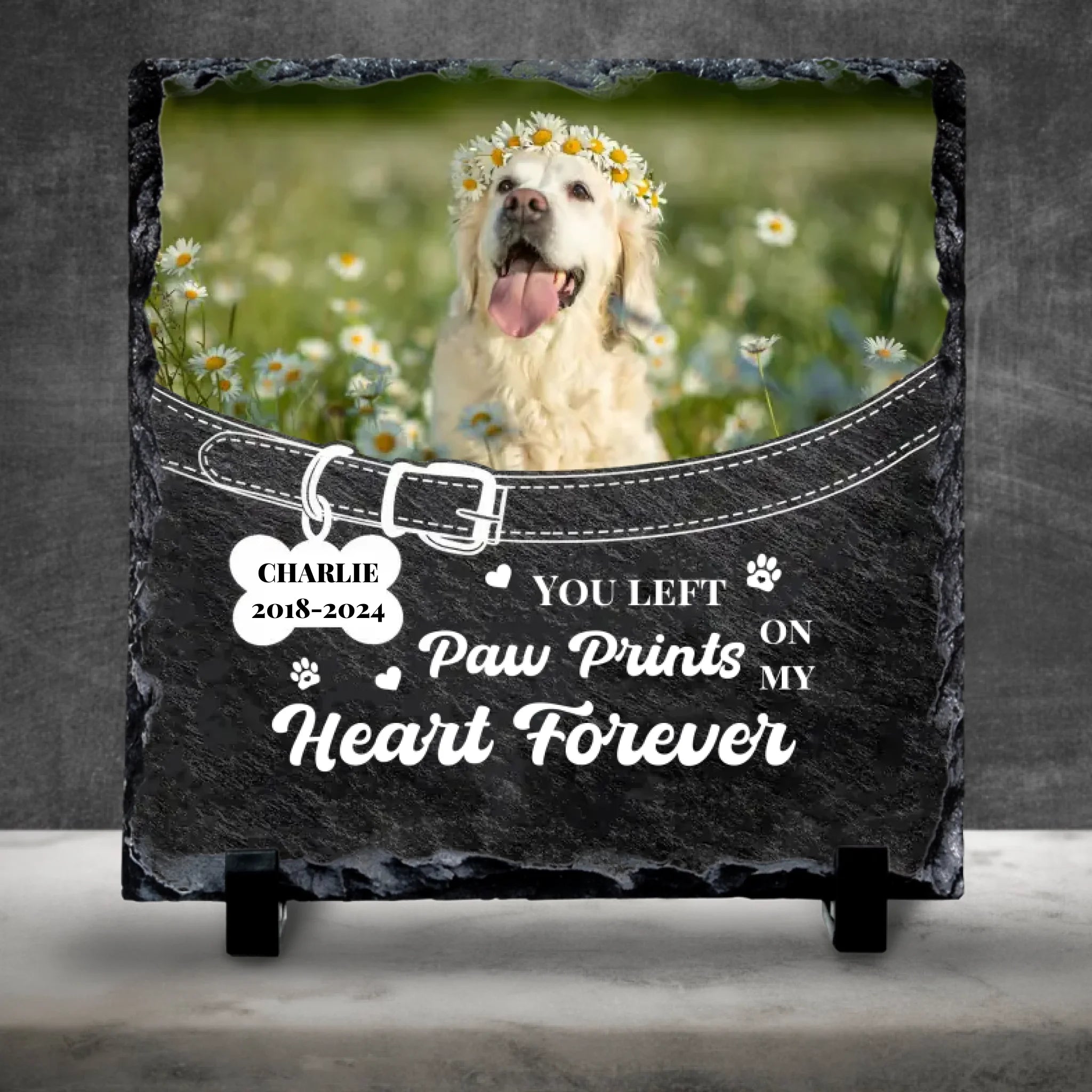 Custom Dog Memorial Slate – Photo, Years & Tribute Text