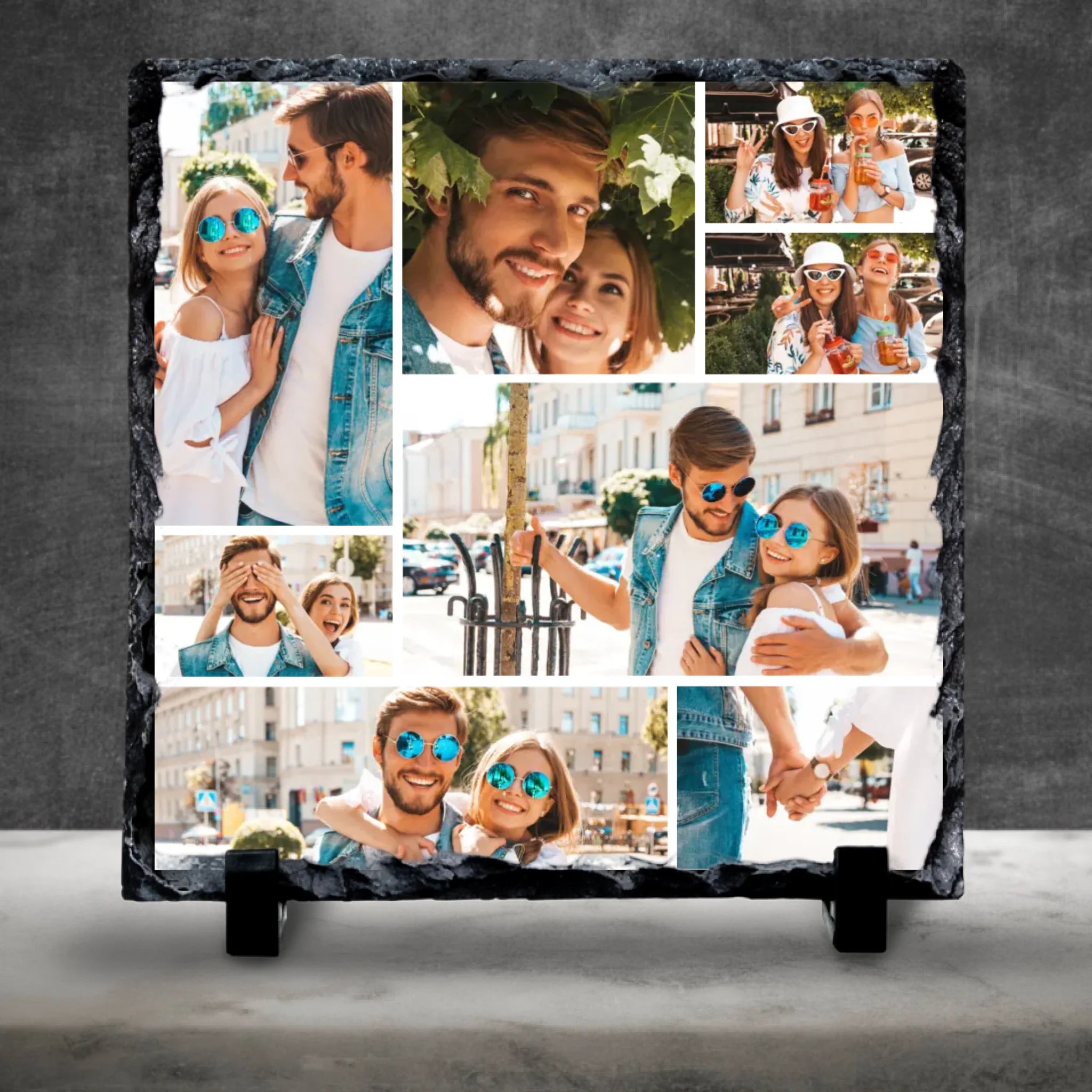 Custom Personalised Photo Slate - 8 Photo Collage - Custom Grid Colour