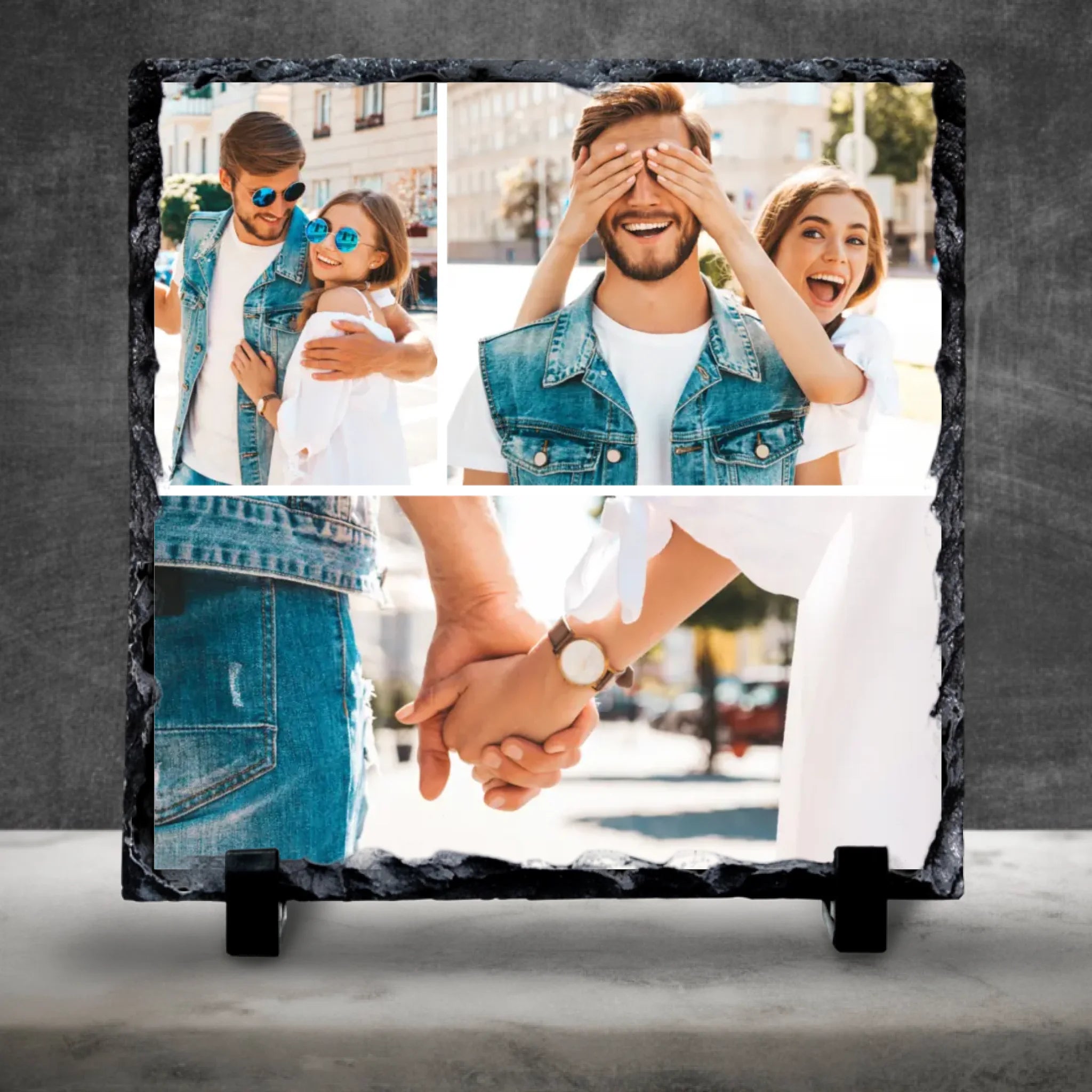 Personalised Custom Photo Slate - 3 Photos - Add Text & Colour Options