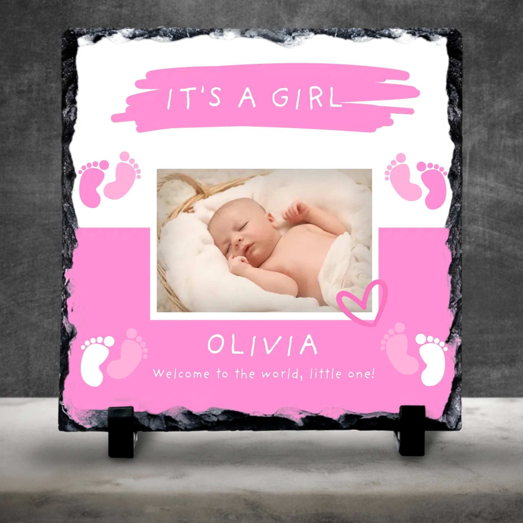Personalised Baby Girl Photo Slate - Custom Name & Quote