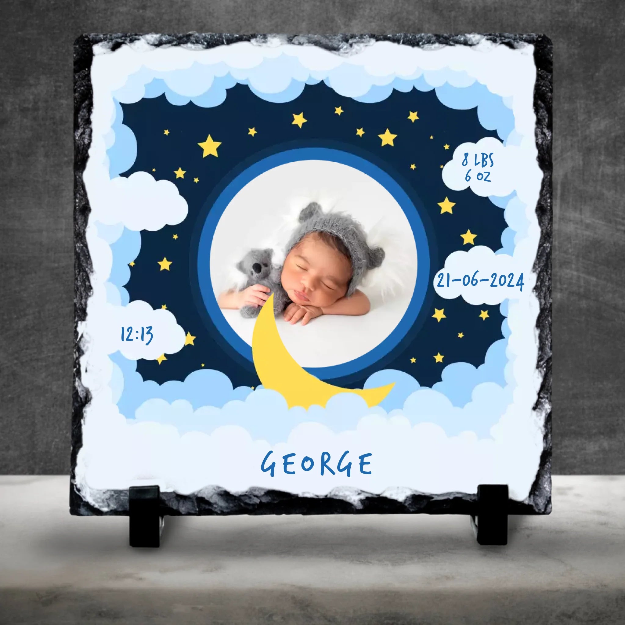 Custom Personalised Birth Announcement Photo Slate - Baby Boy - Blues