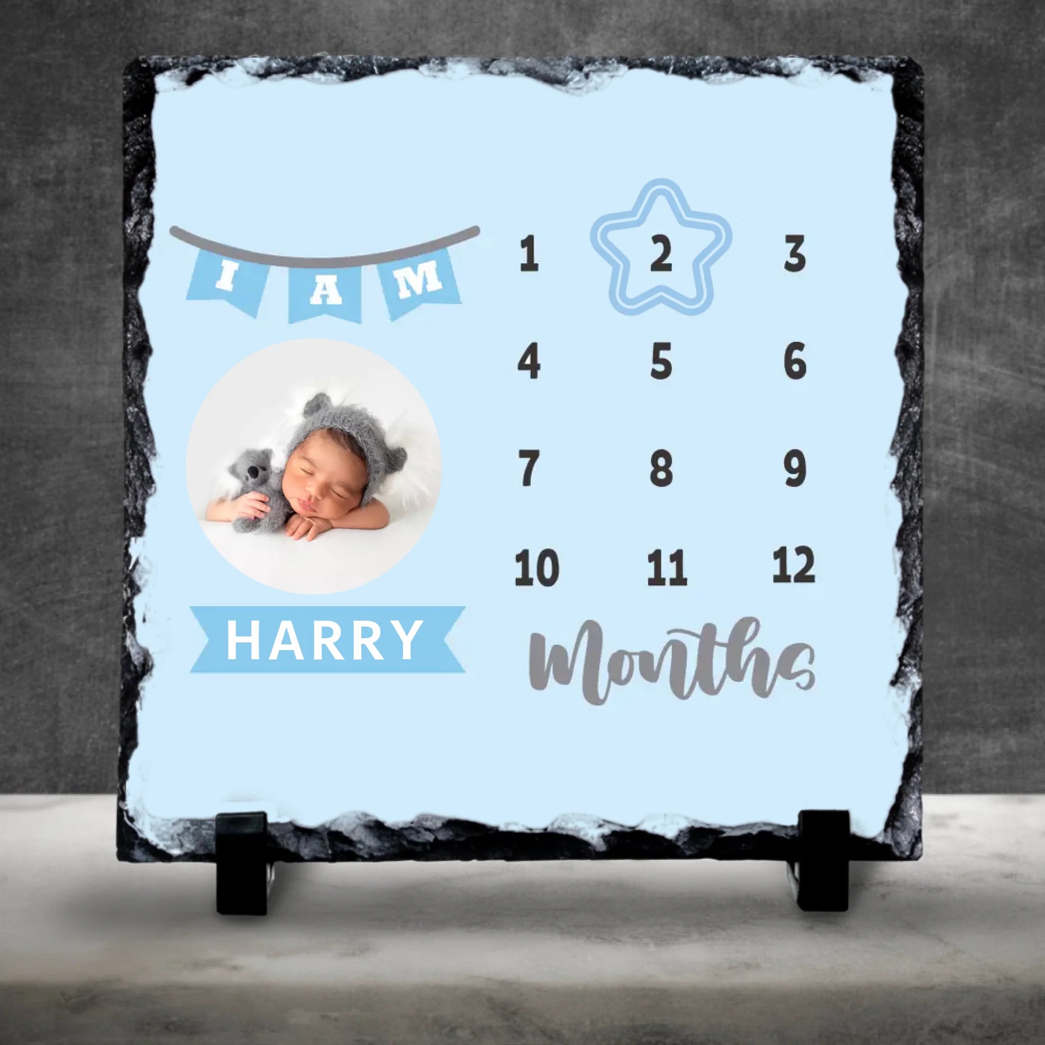 Custom Personalised Baby Boy Milestone Photo Slate