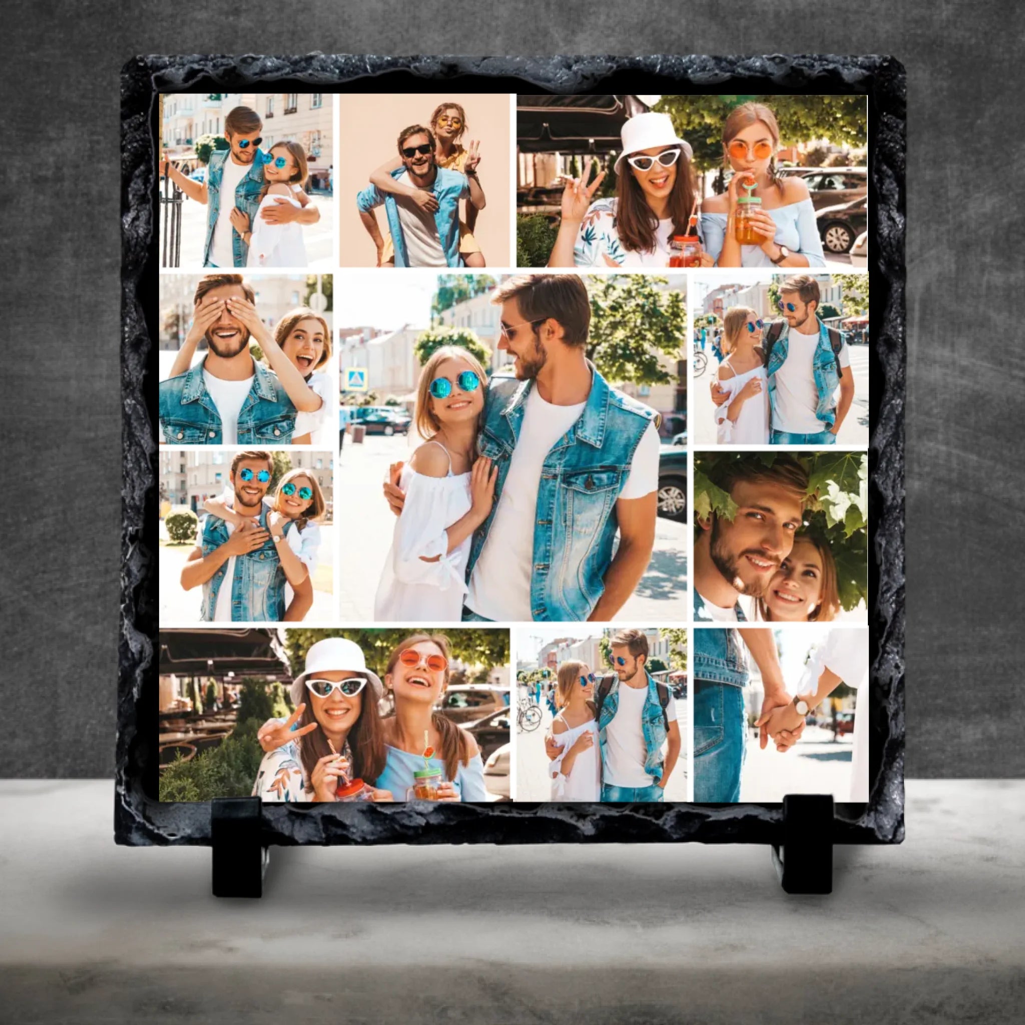 Custom Personalised Photo Slate - 11 Photos - Collage With Large Centre Photo