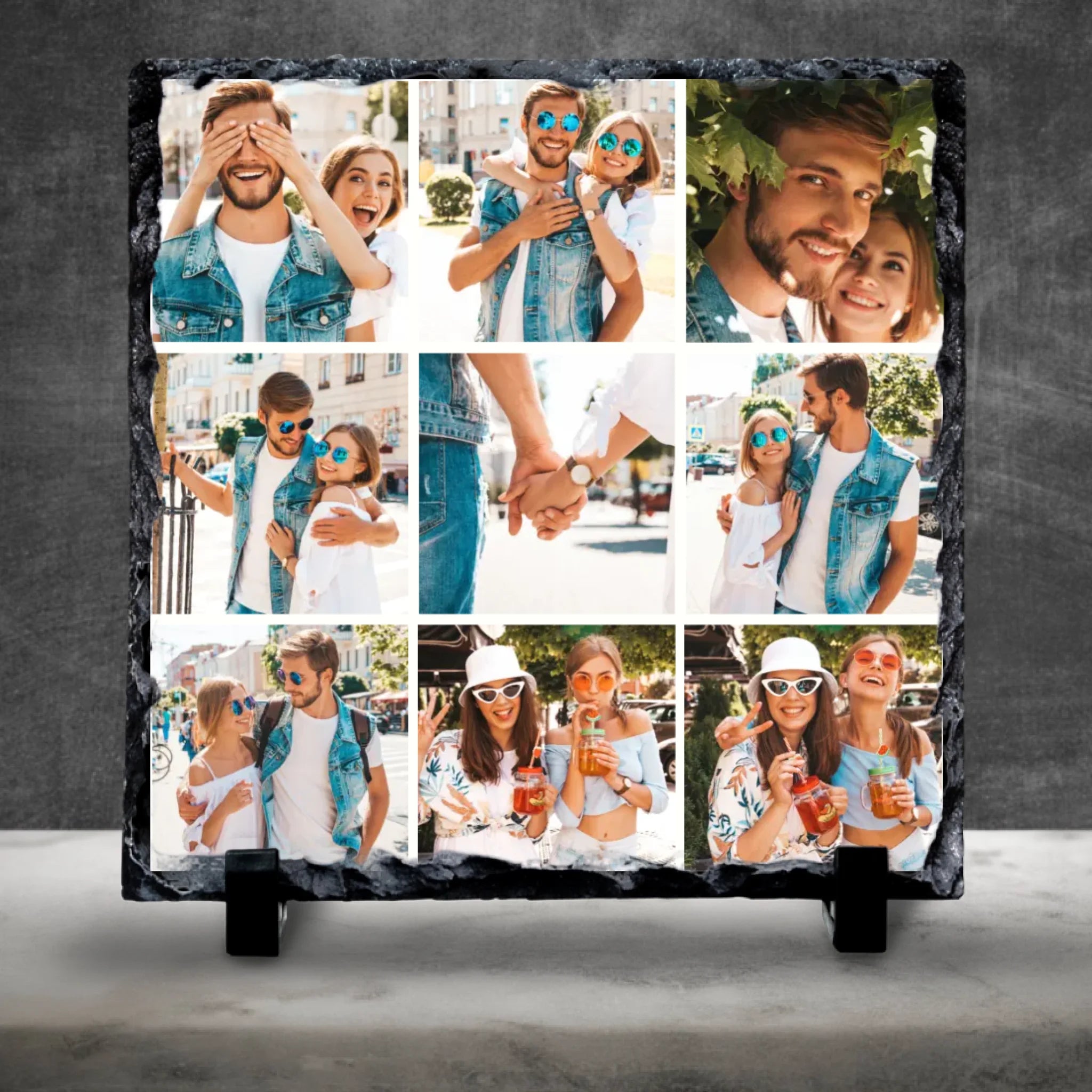Custom Personalised Photo Slate - 9 Photos - Custom Grid Colour