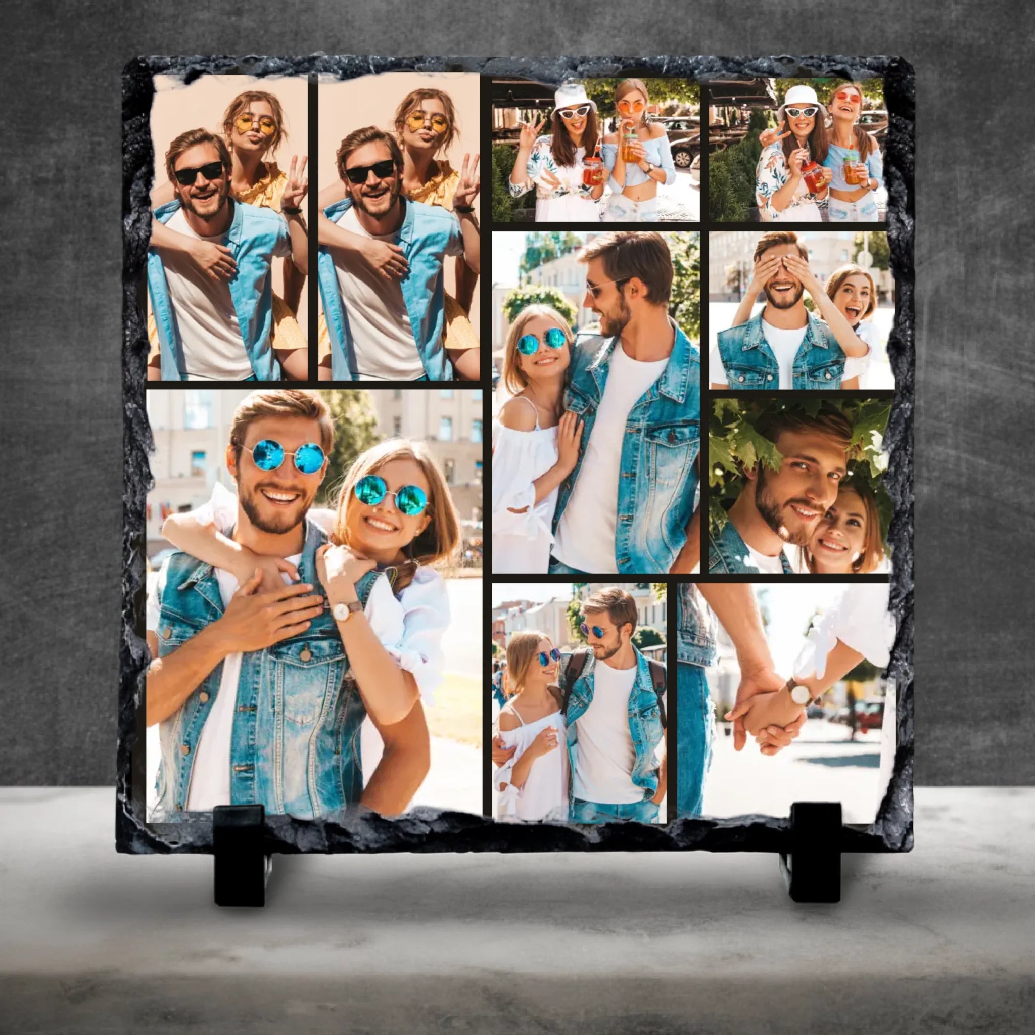 Personalised Photo Slate 10 Photos - Custom Collage Photo Slate with Grid Colour Options