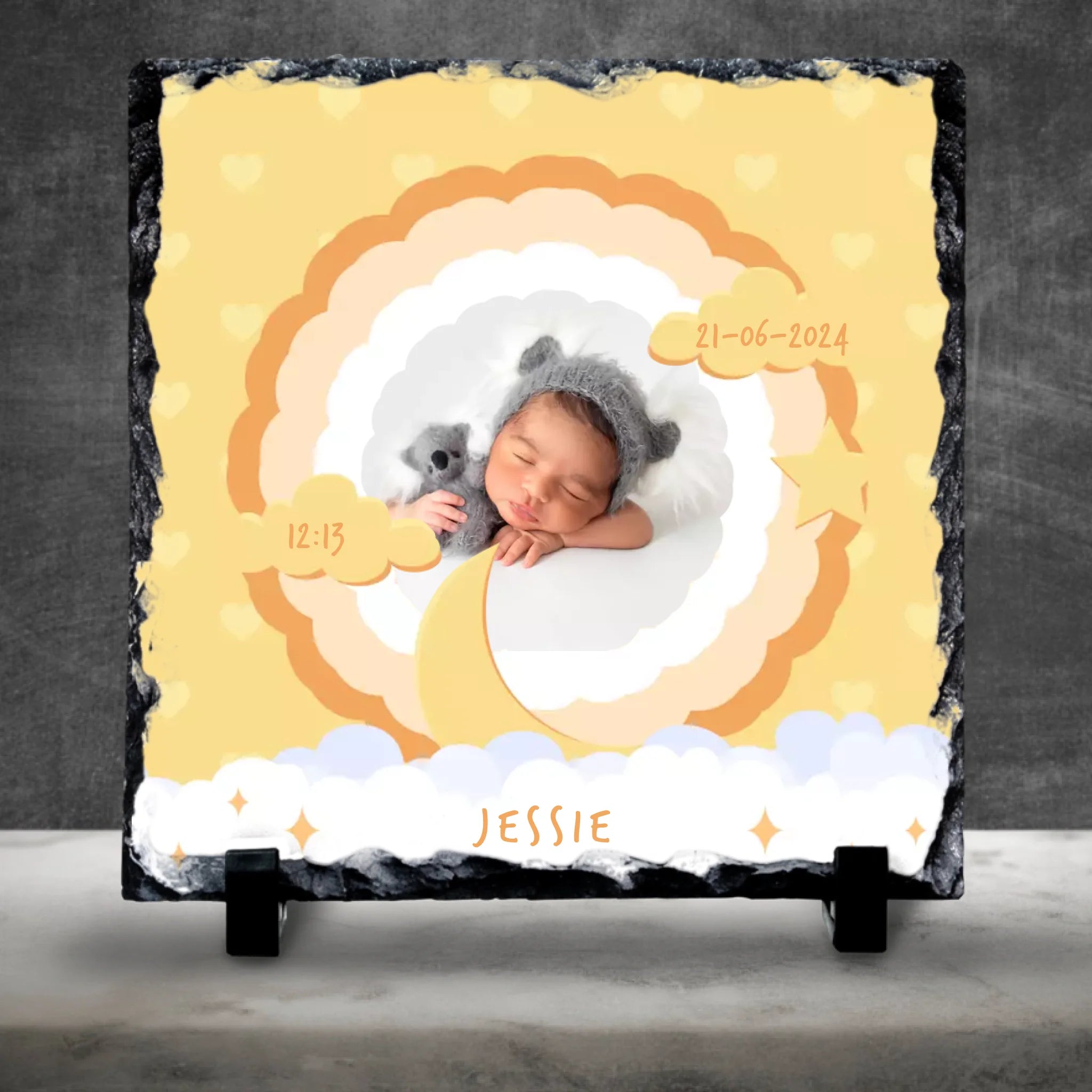 Custom Personalised Birth Announcement Photo Slate - Yellows