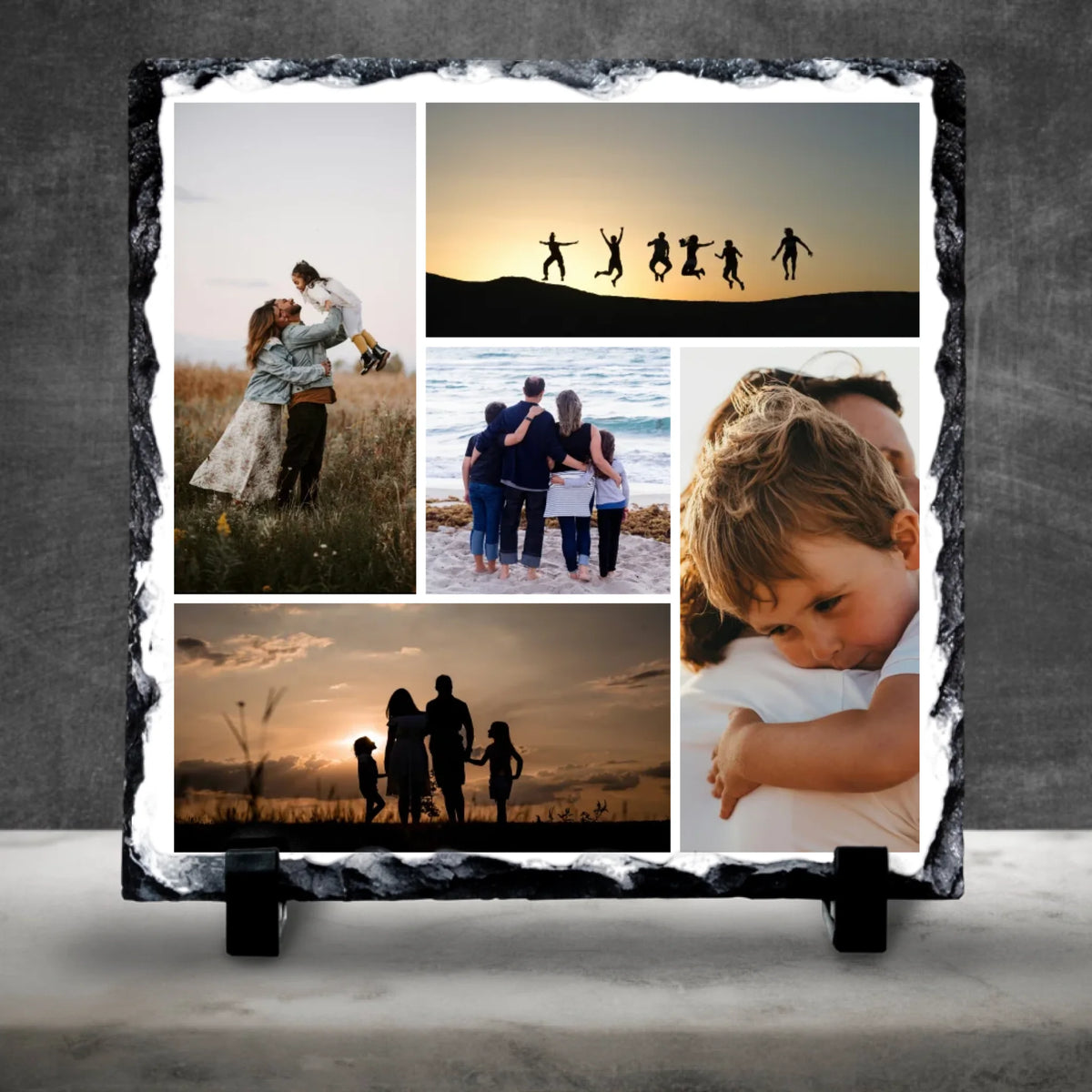 Personalised 5 Photo Collage Slate – Custom Gift with Background Colour Options