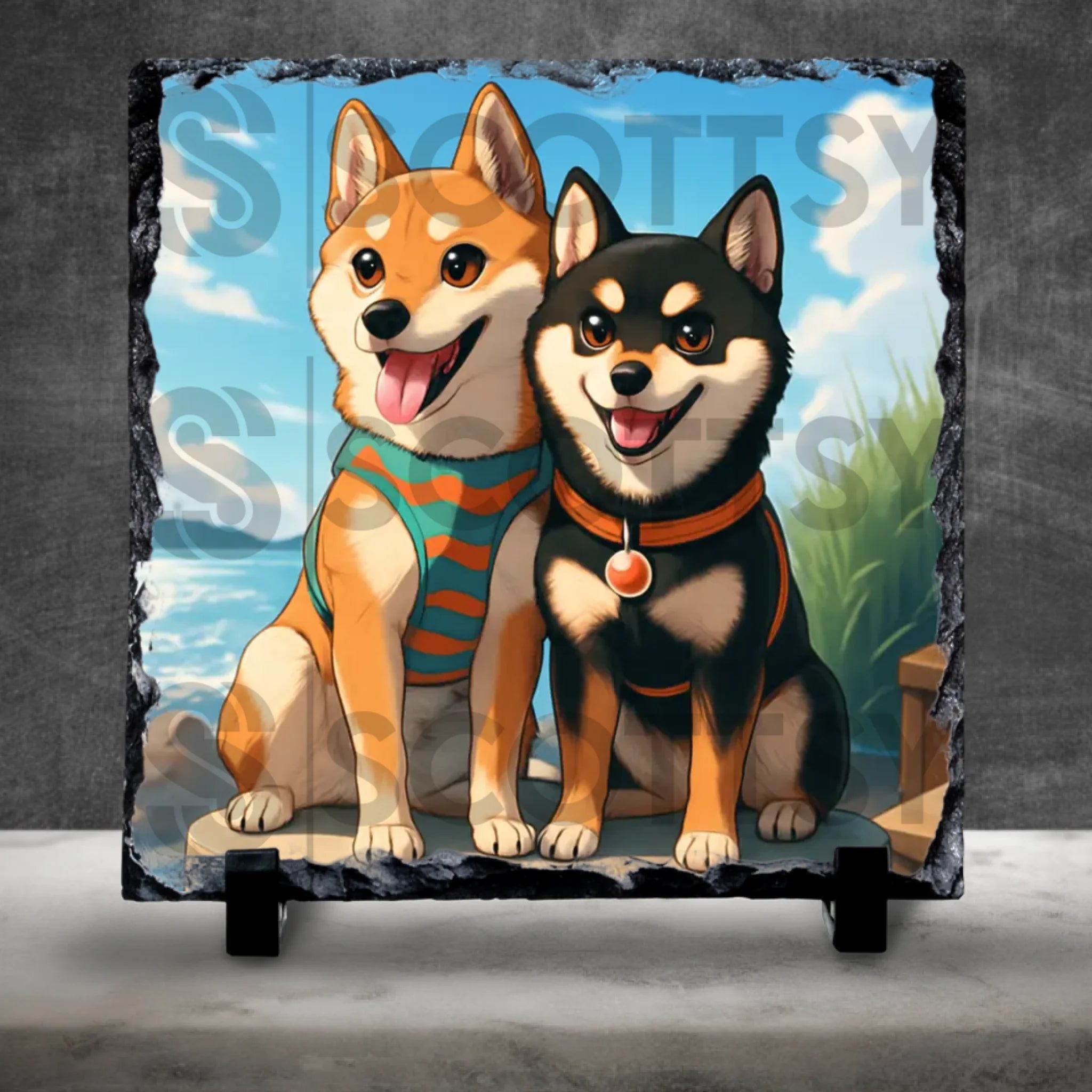 Scottsy personalised pet anime photo slate displayed as a home keepsake
