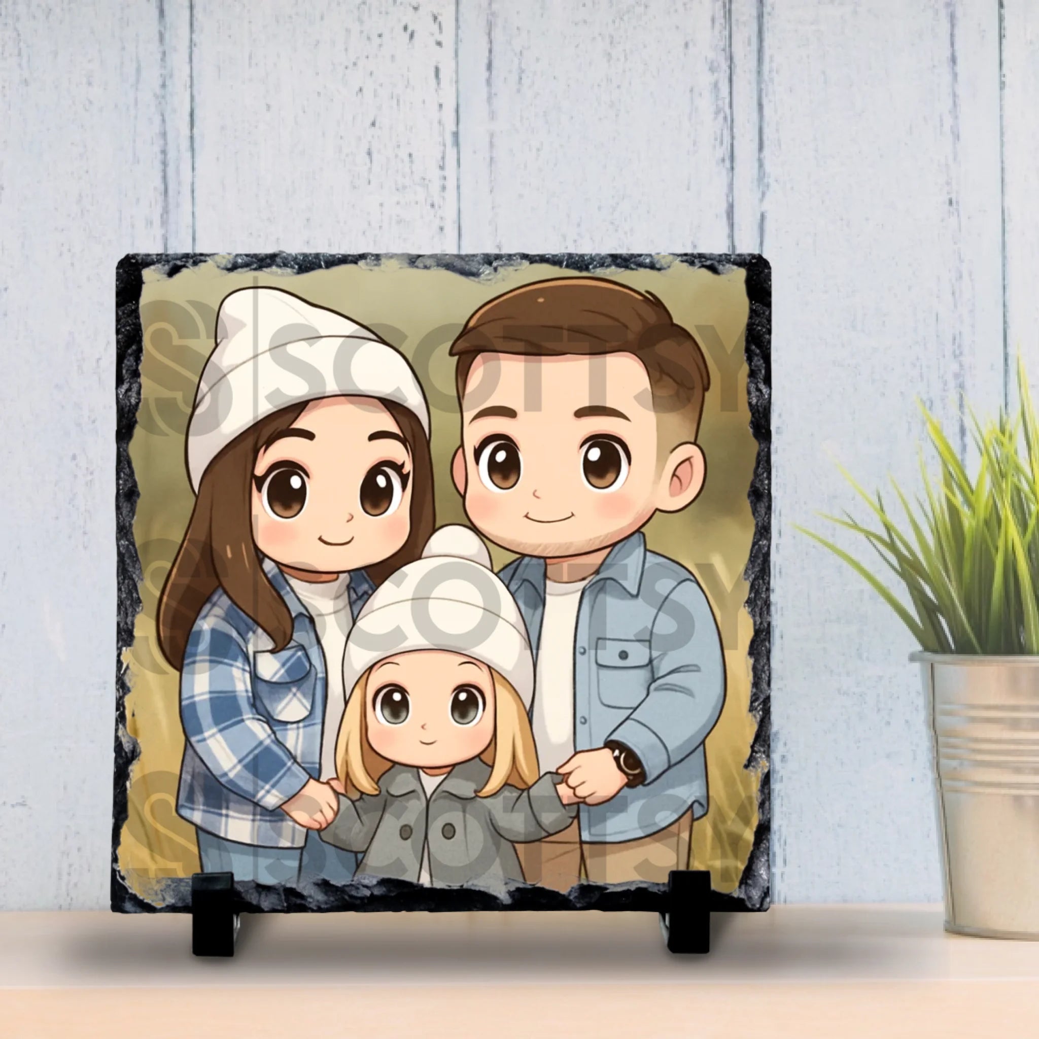 Custom Personalised Cartoon Ghibi Portrait on Slate