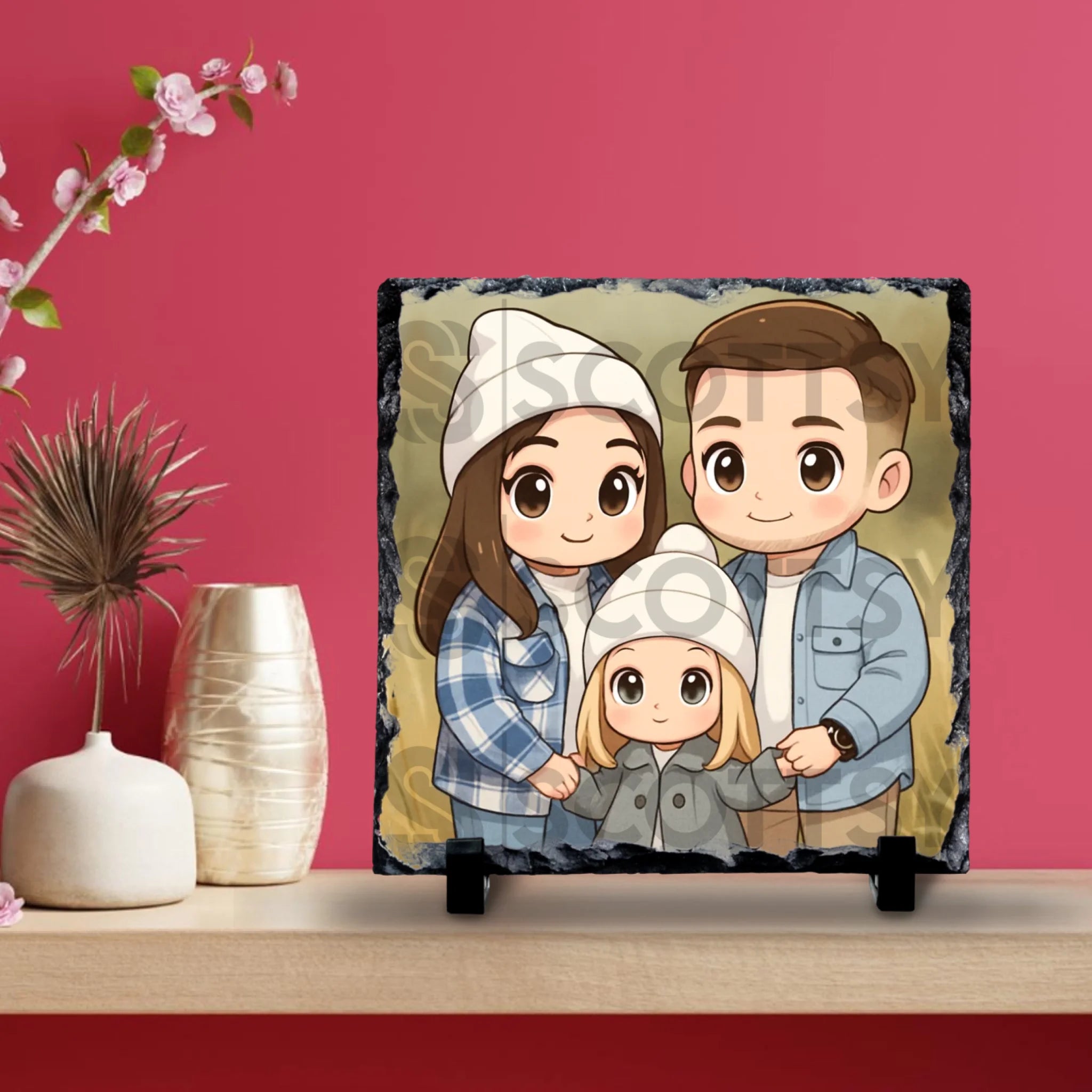 Custom Personalised Cartoon Ghibi Portrait on Slate