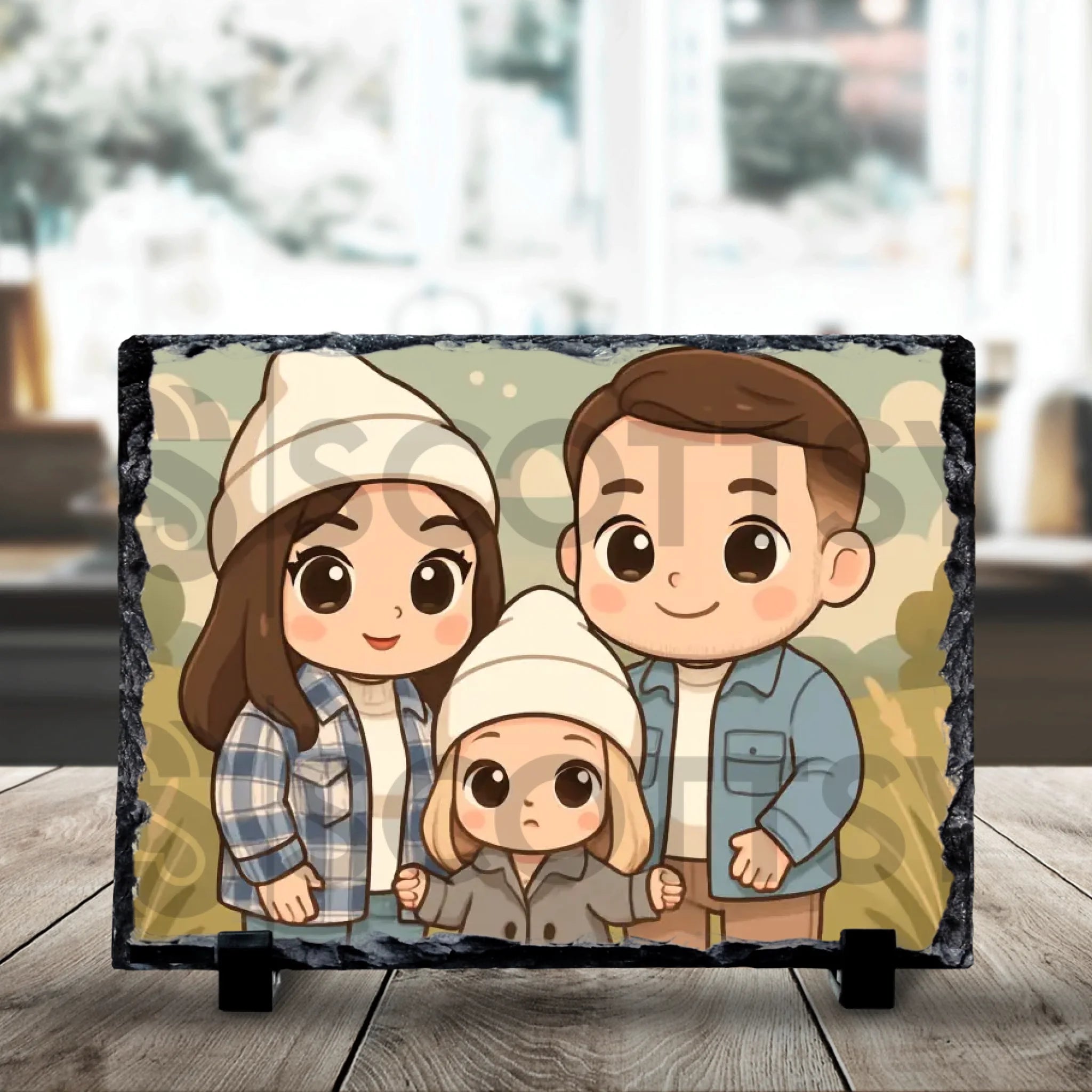 19x14cm personalised photo slate with chibi style animated artwork