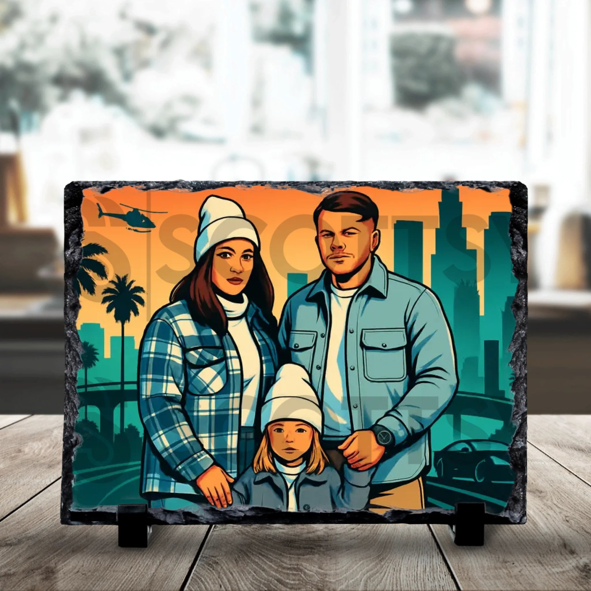19x14cm personalised photo slate showing animated style custom design