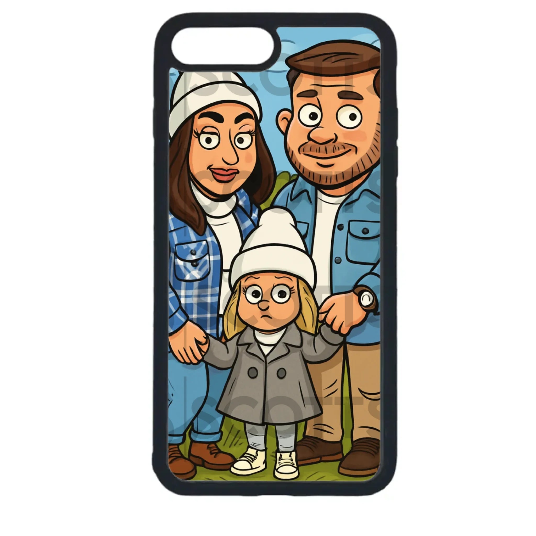 Custom caricature phone case with TPU rubber edges for iPhone