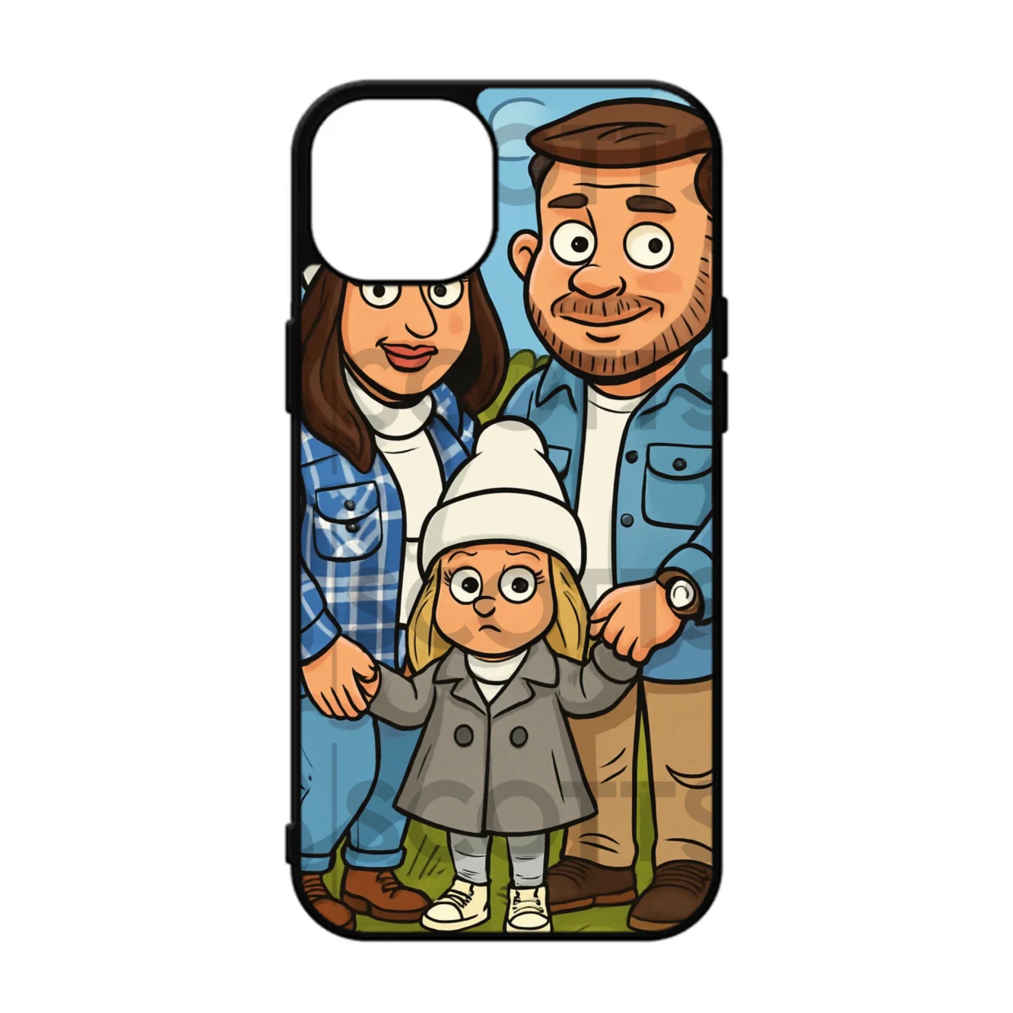 Personalised caricature phone case with TPU bumper and glossy aluminium back