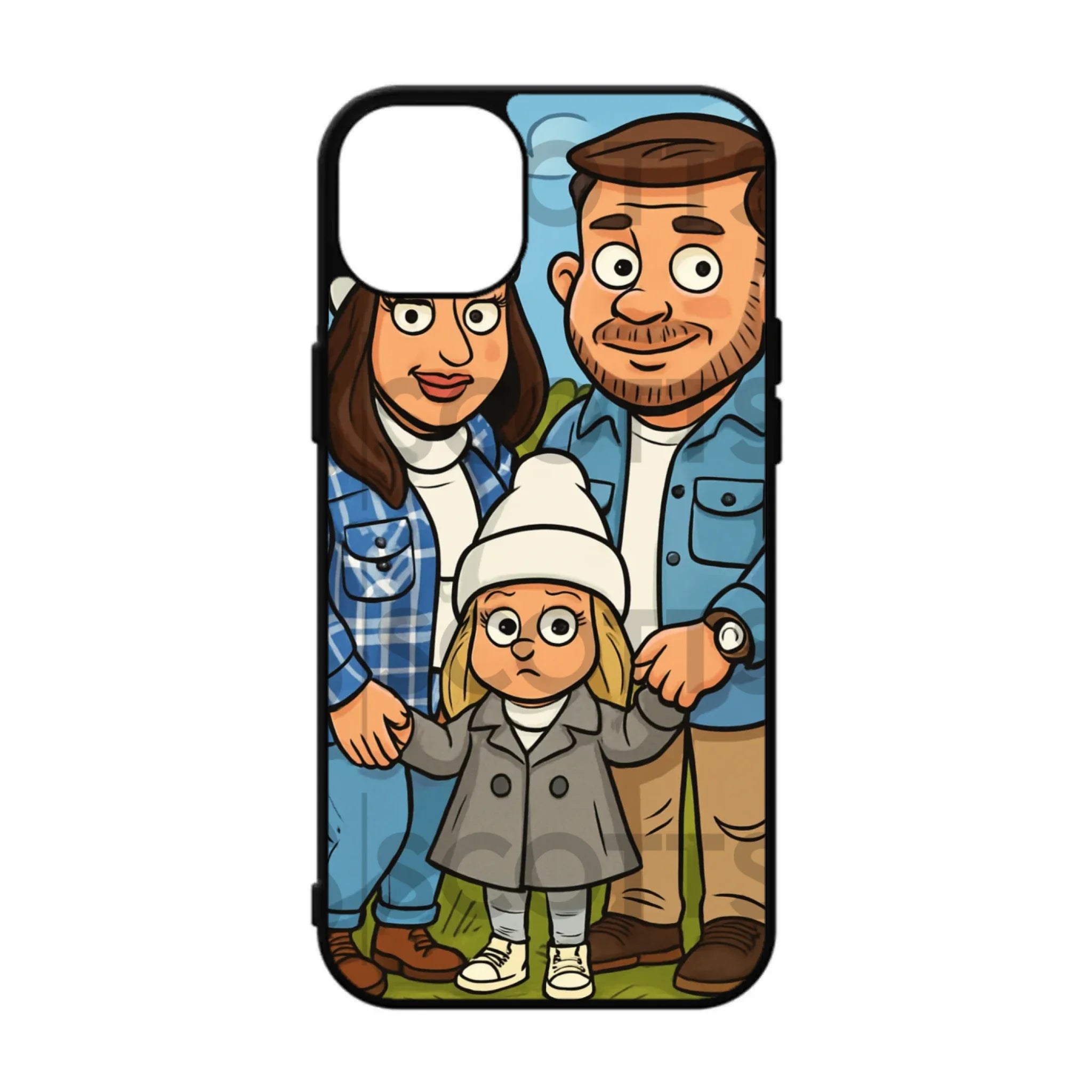 Custom cartoon phone case printed in the UK with caricature design